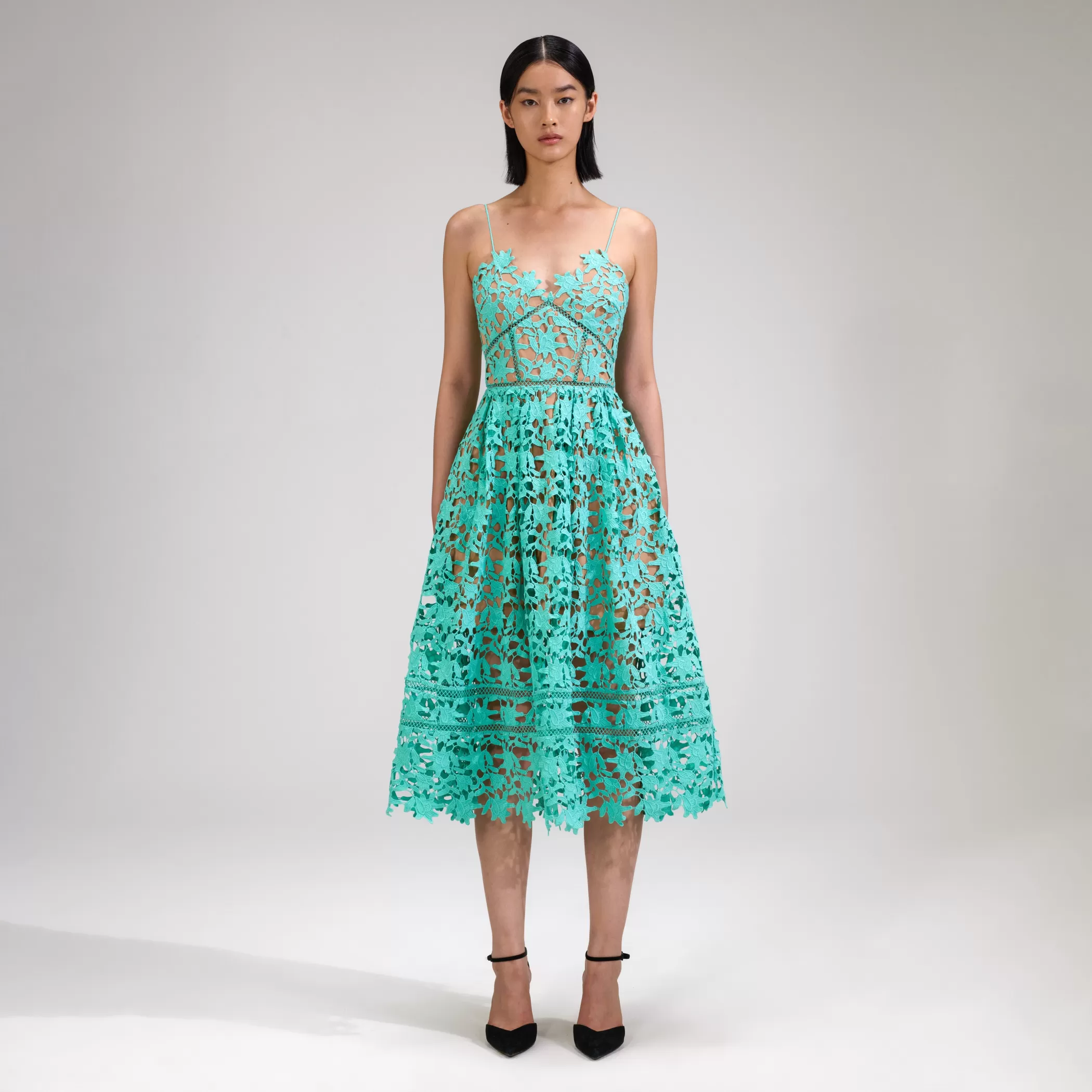 Self-Portrait > Aqua Azaelea Lace Midi Dress