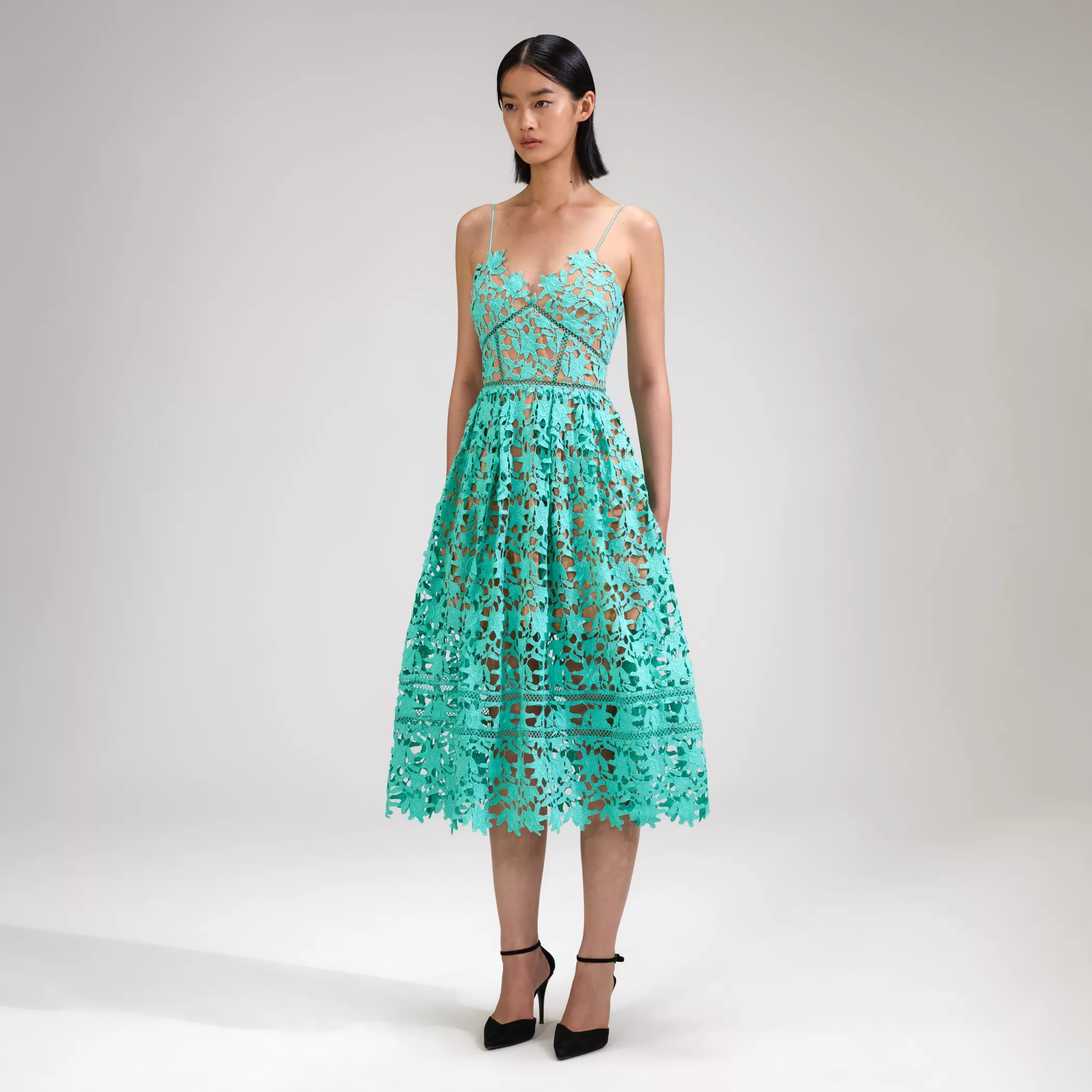 Self-Portrait > Aqua Azaelea Lace Midi Dress