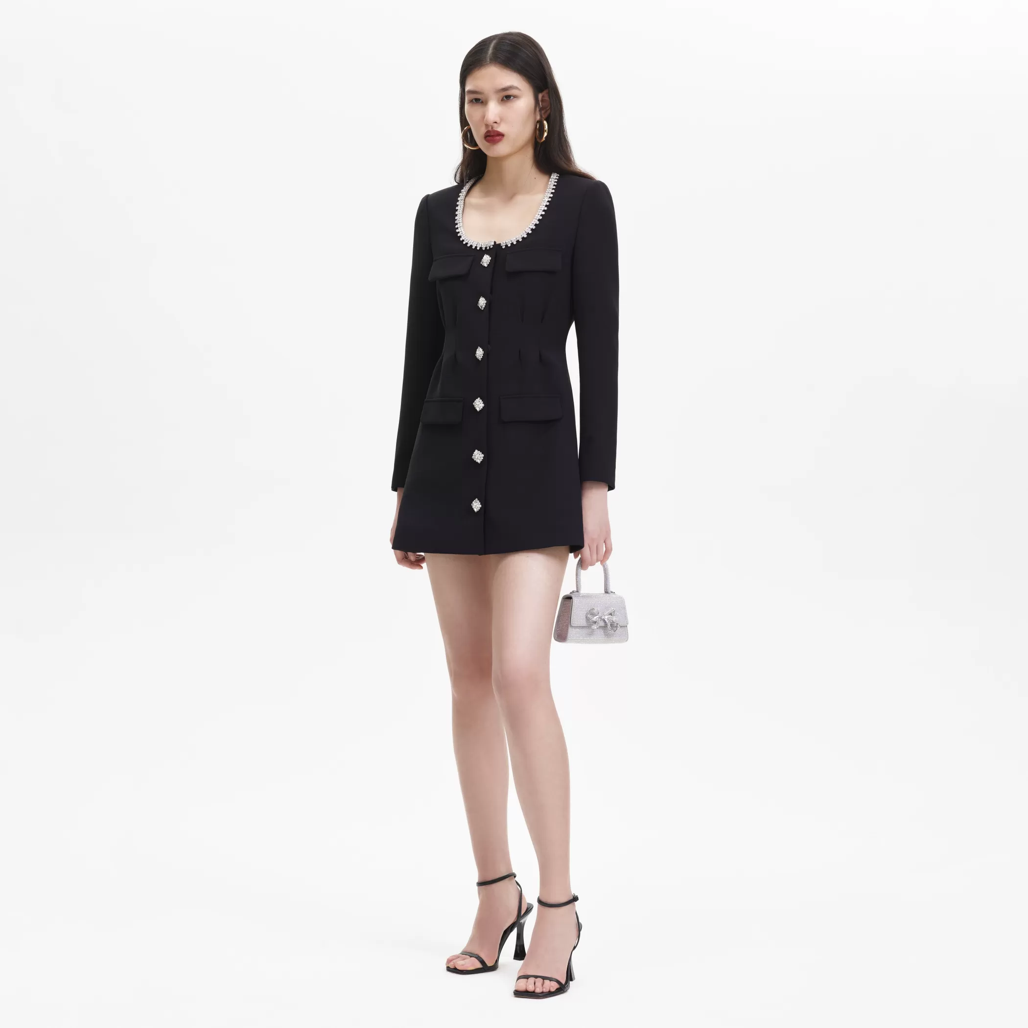 Self-Portrait > Black Bonded Crepe Mini Dress