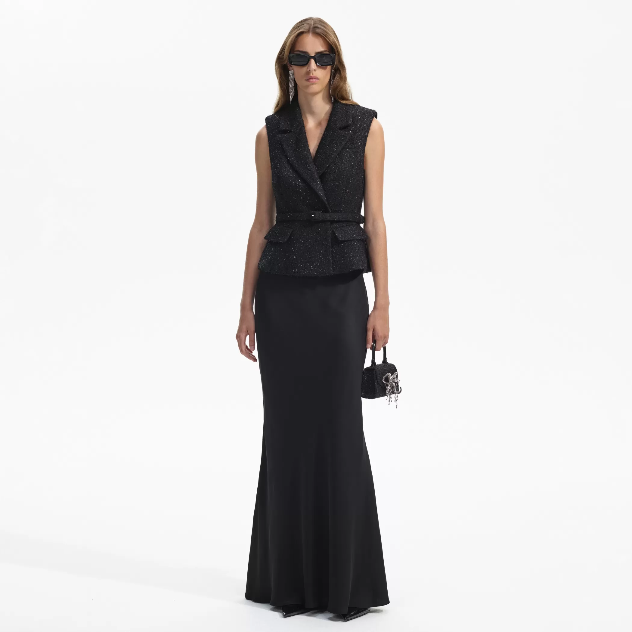 Self-Portrait > Black Boucle Maxi Dress