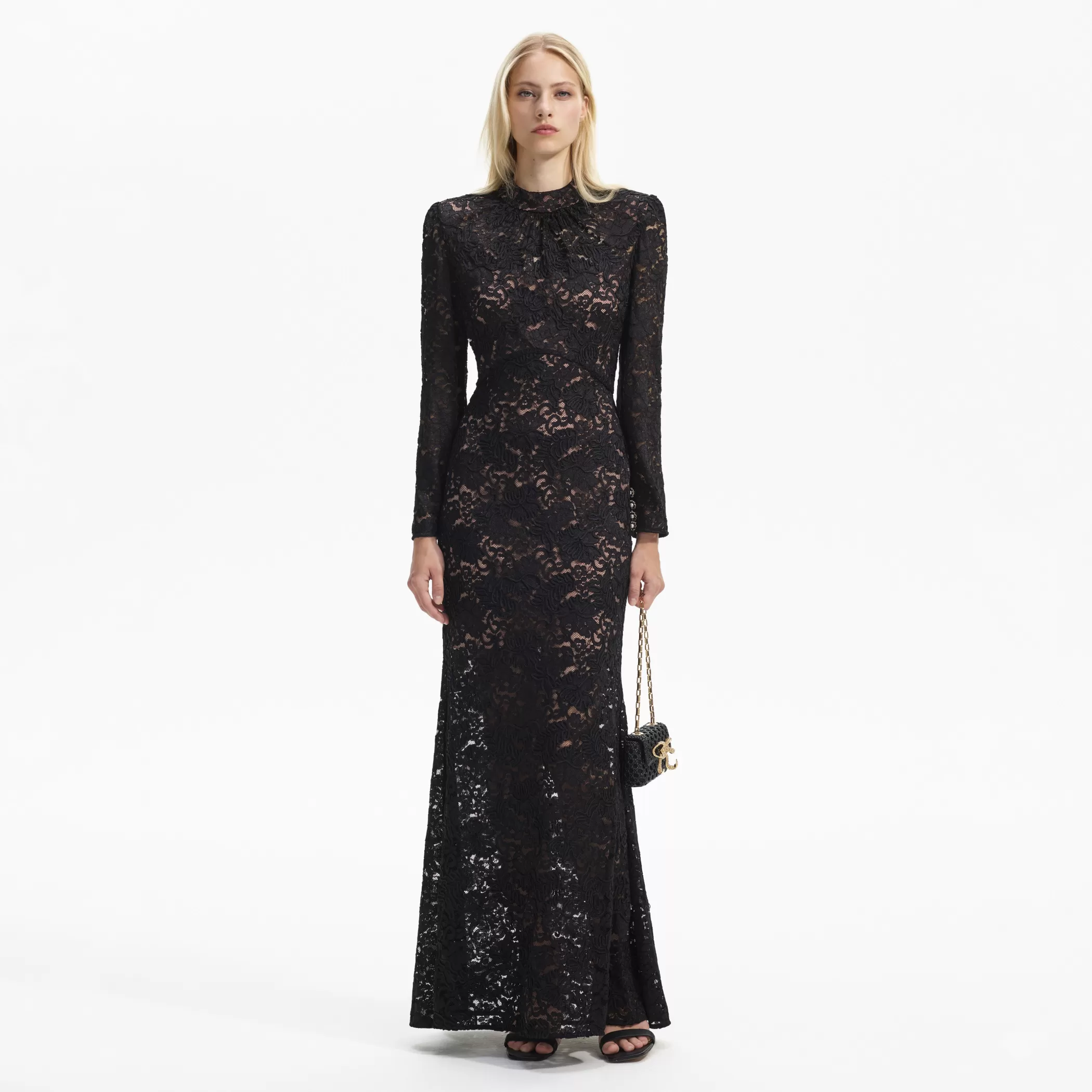 Self-Portrait > Black Cord Lace Maxi Dress