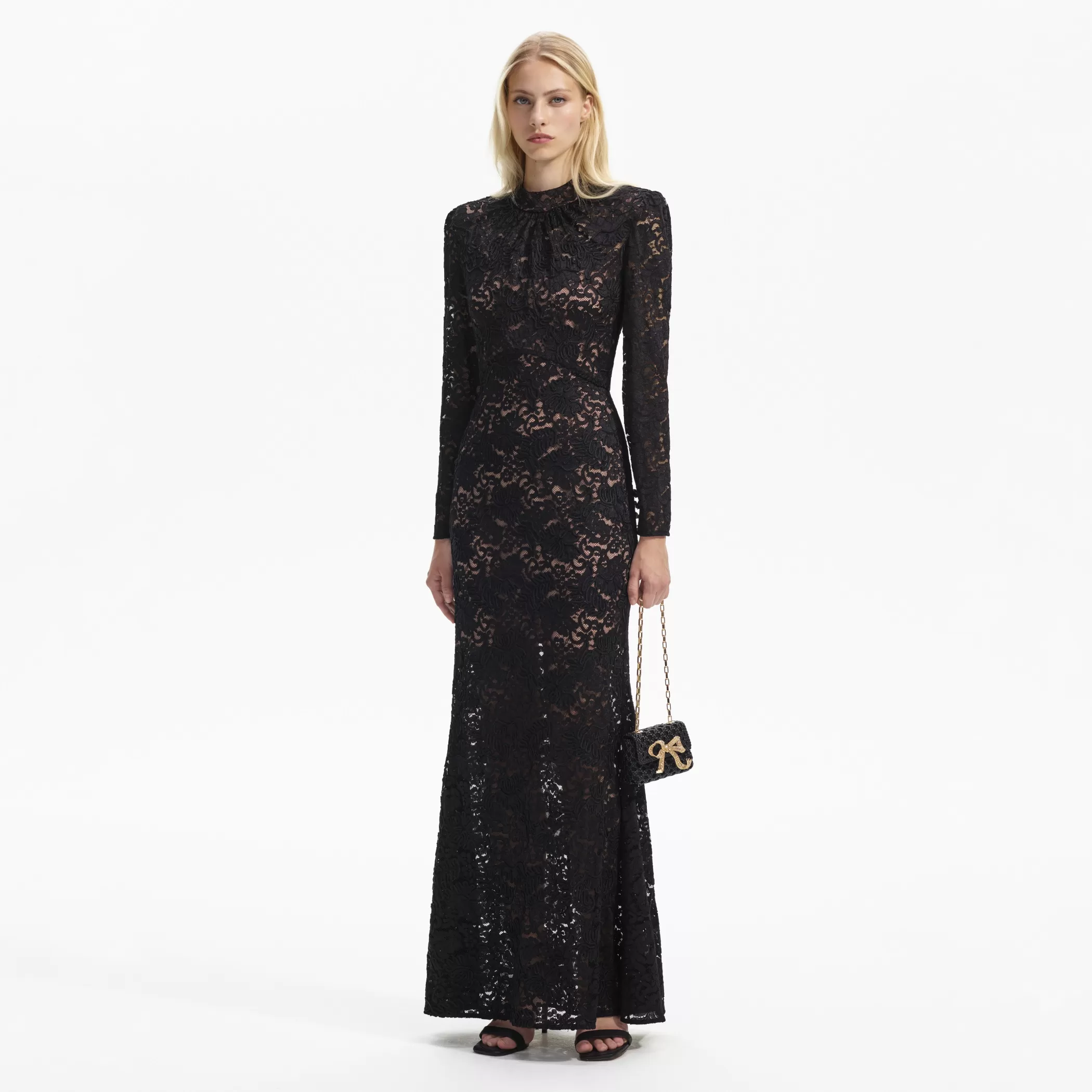 Self-Portrait > Black Cord Lace Maxi Dress