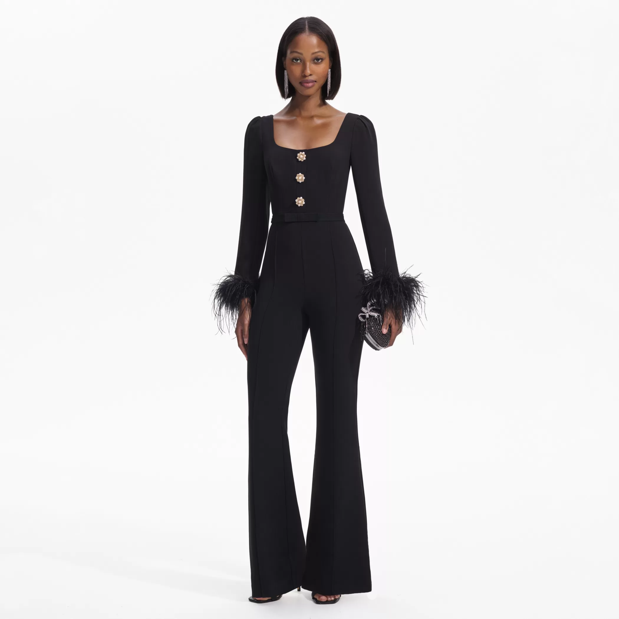 Self-Portrait > Black Crepe Feather Jumpsuit