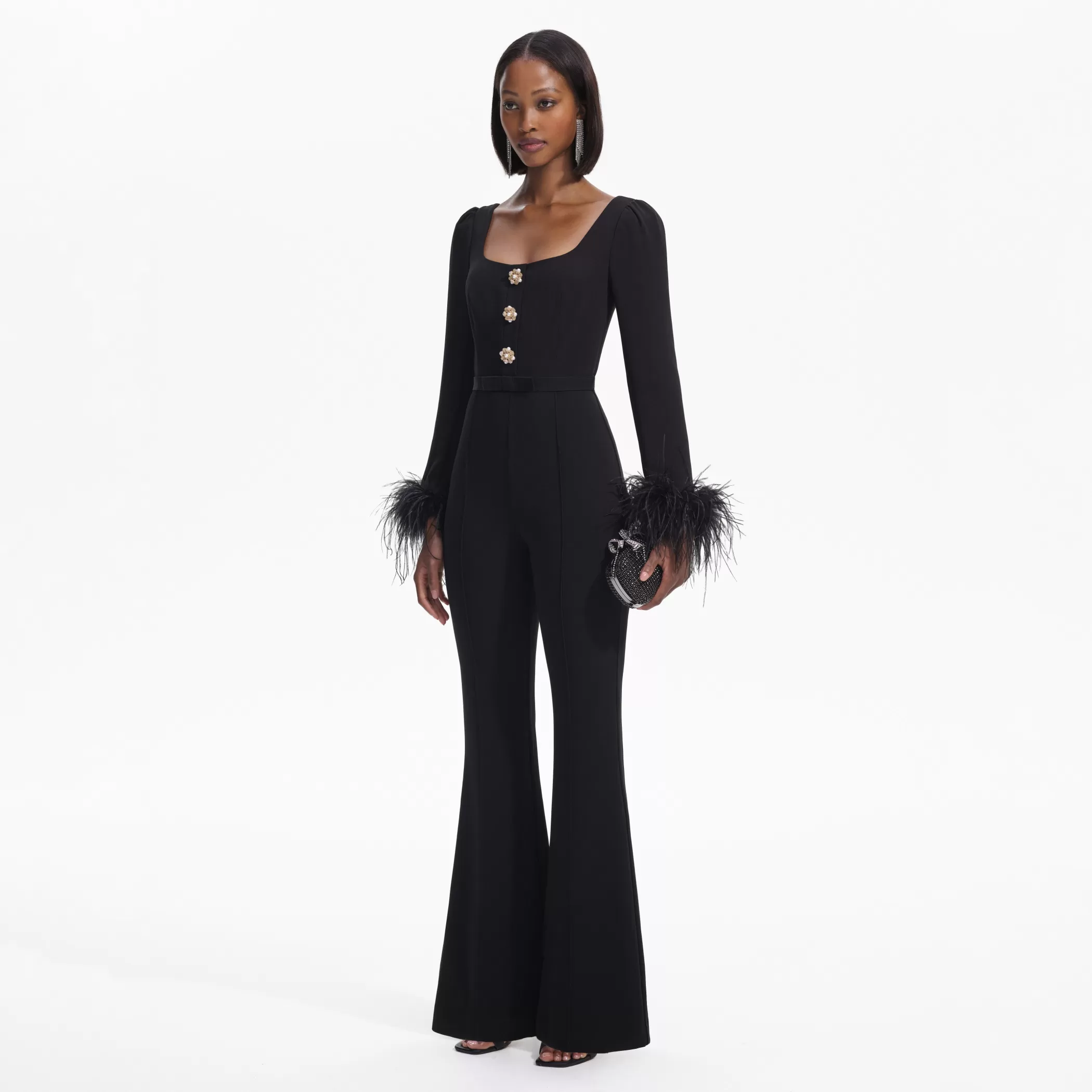 Self-Portrait > Black Crepe Feather Jumpsuit