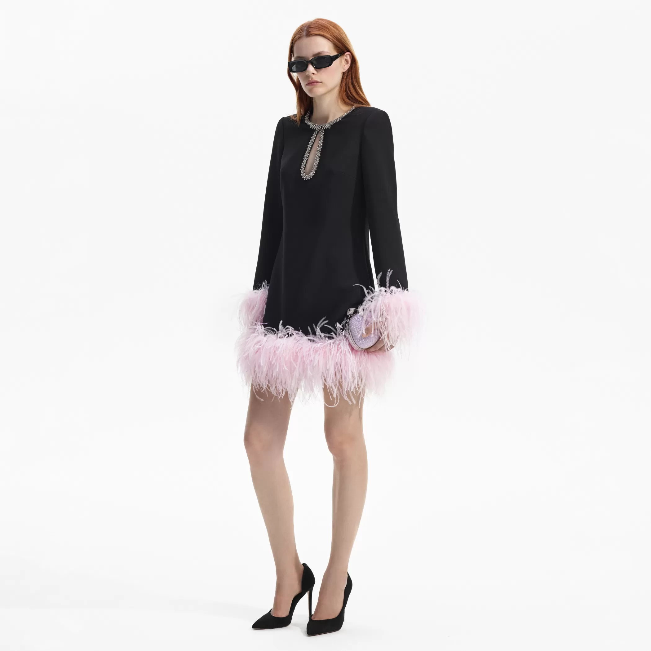 Self-Portrait > Black Crepe Feather Mini Dress