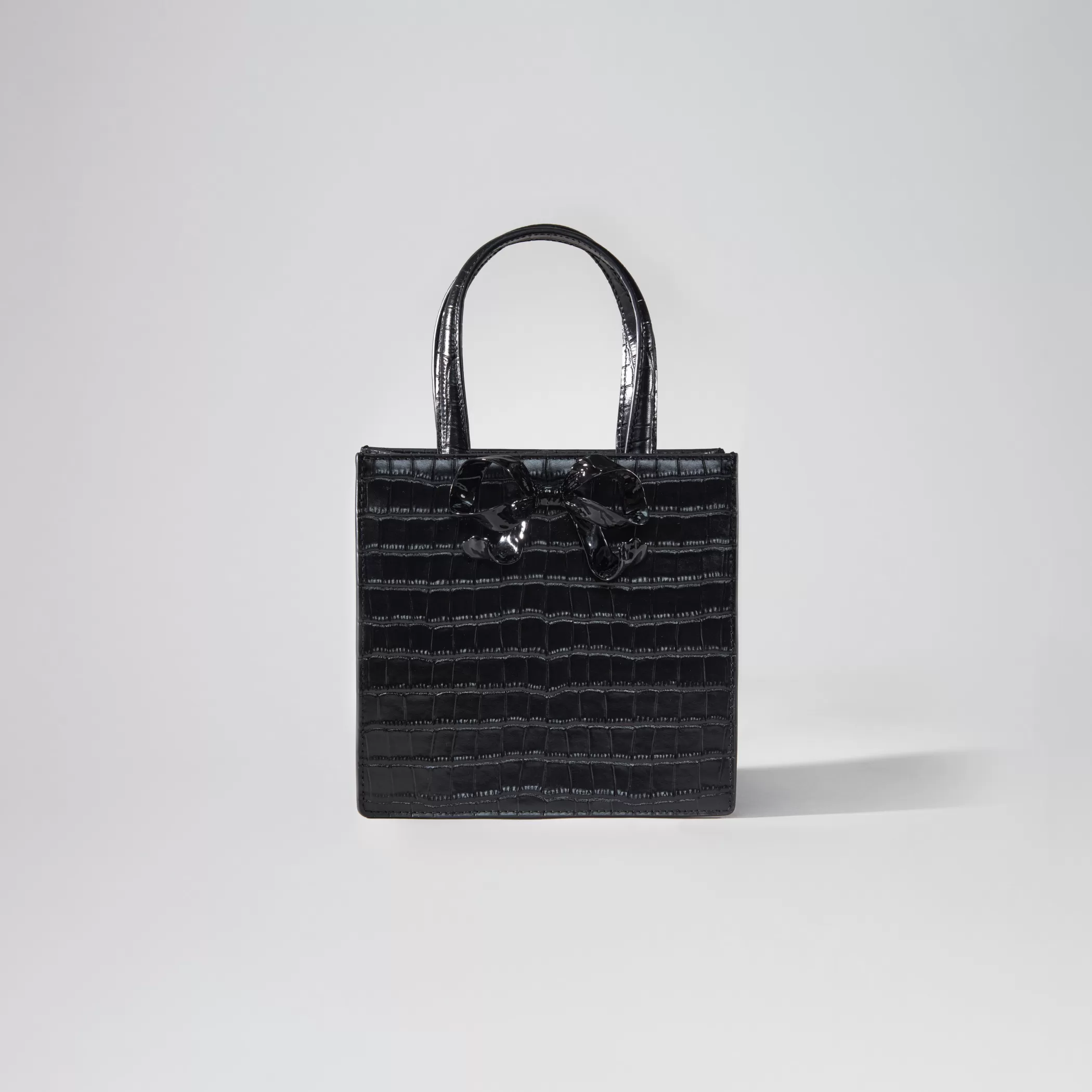 Self-Portrait > Black Croc Mini Tote Bow Bag