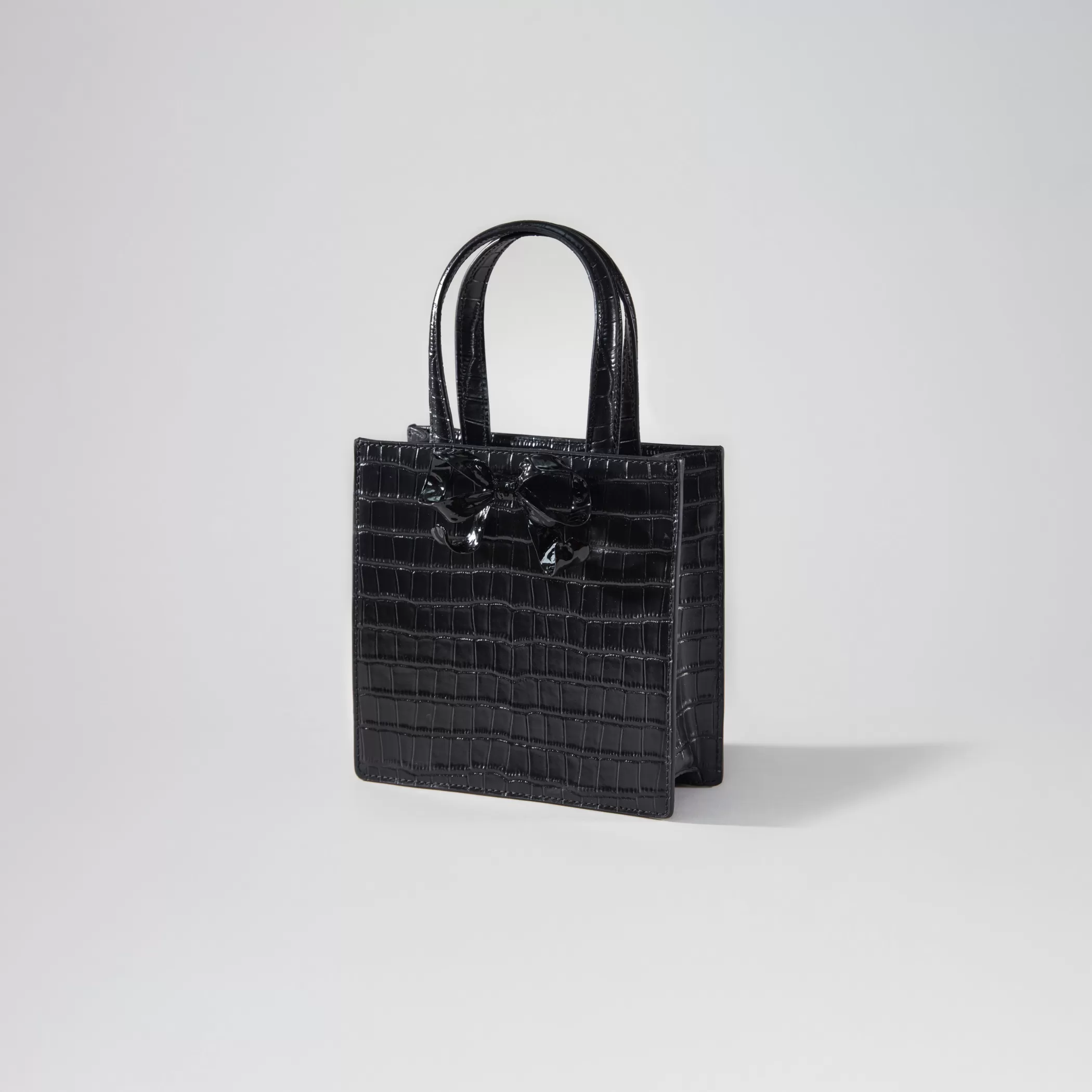 Self-Portrait > Black Croc Mini Tote Bow Bag