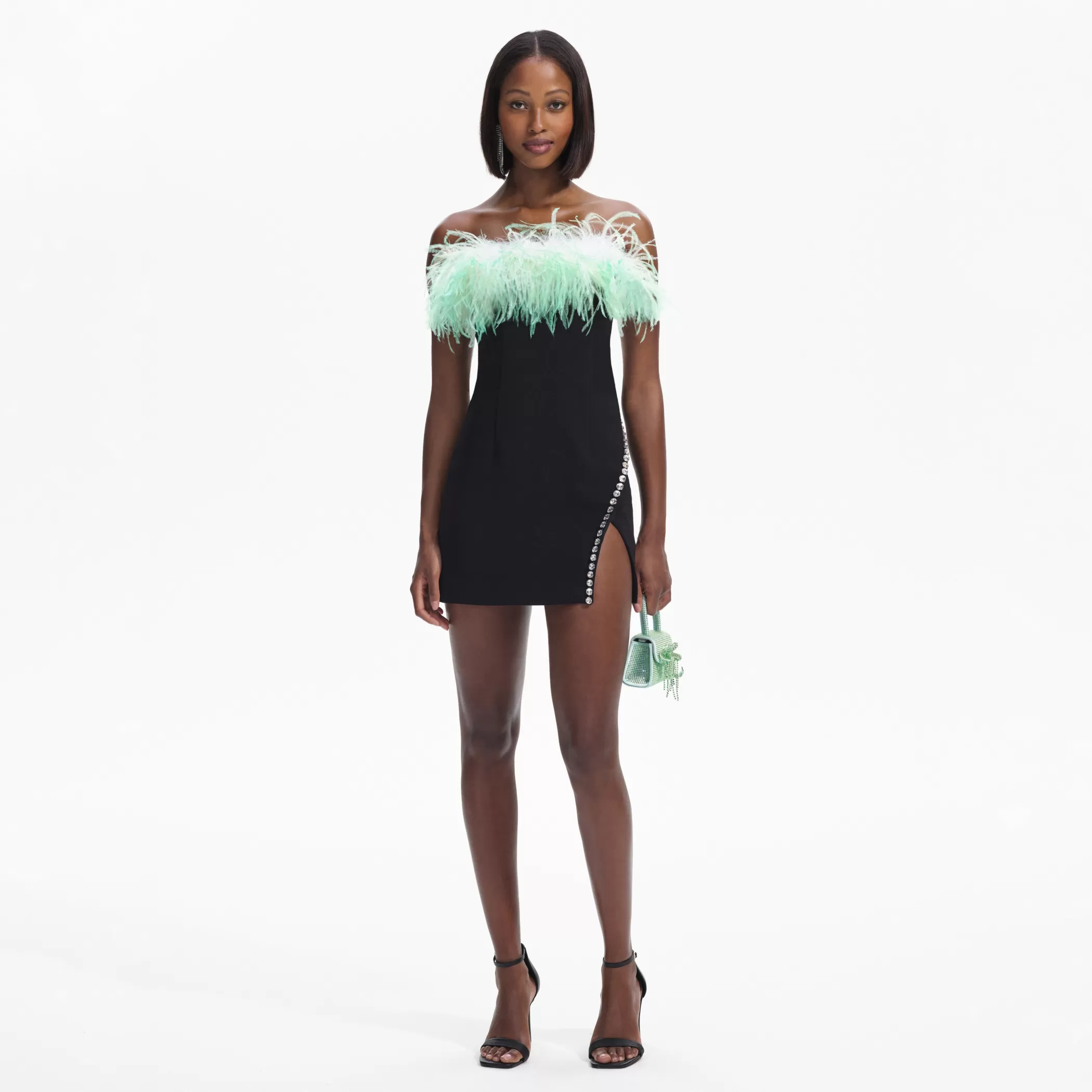 Self-Portrait > Black Feather Mini Dress