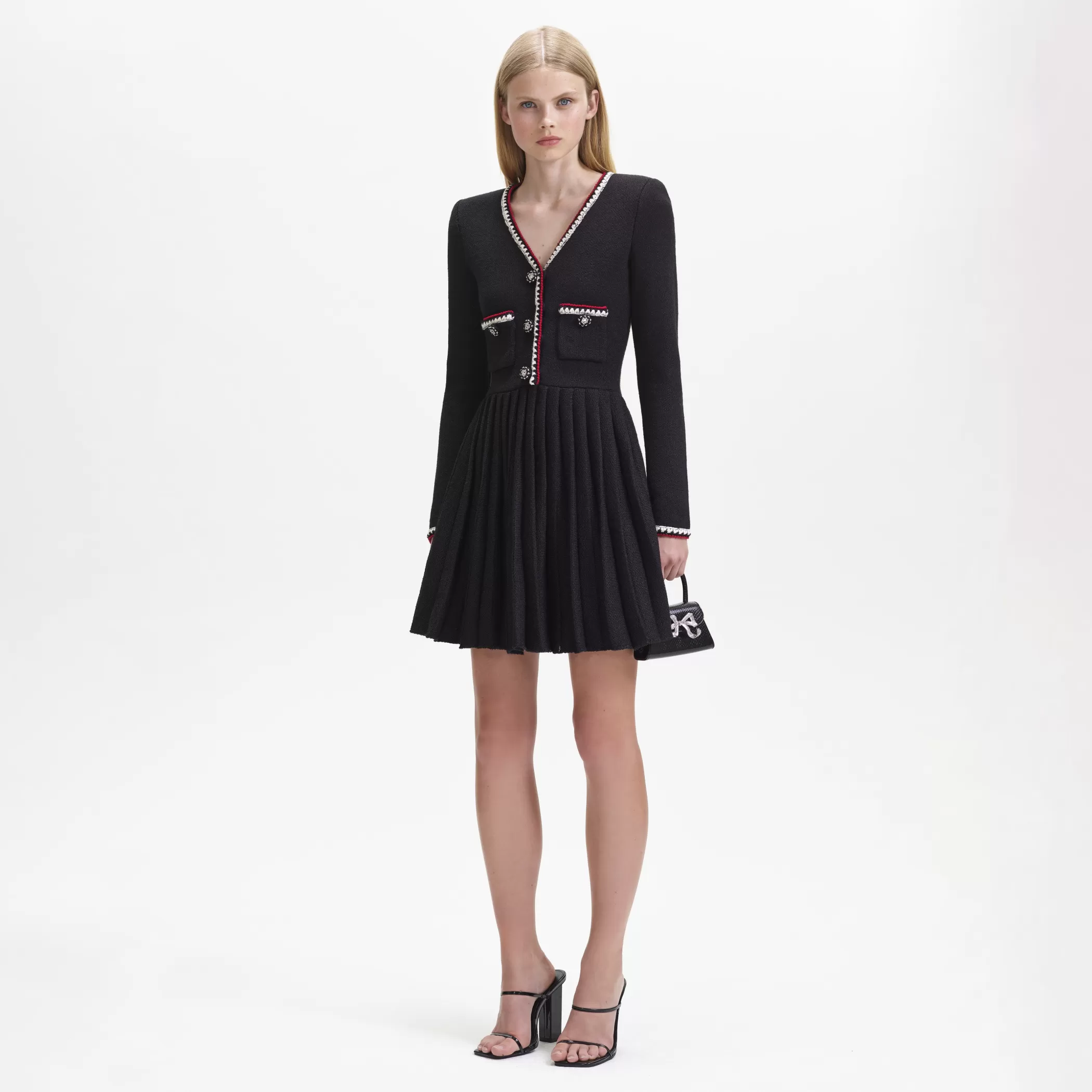 Self-Portrait > Black Knit Mini Dress