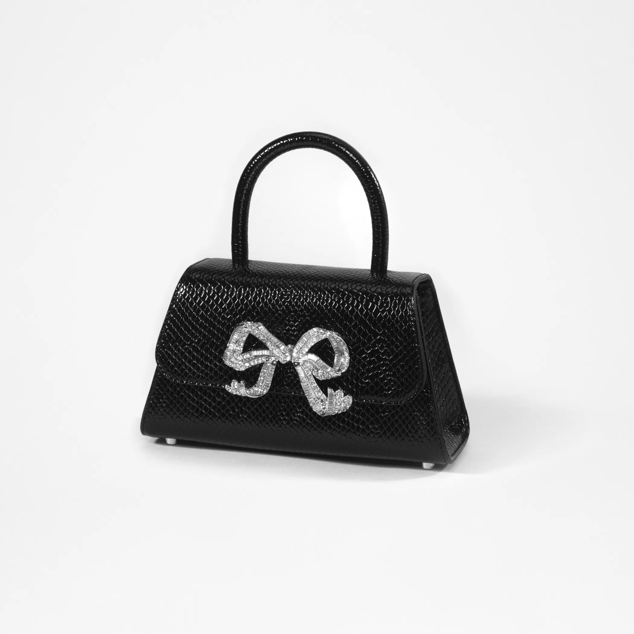 Self-Portrait > Black Python Diamante Bow Mini Bag