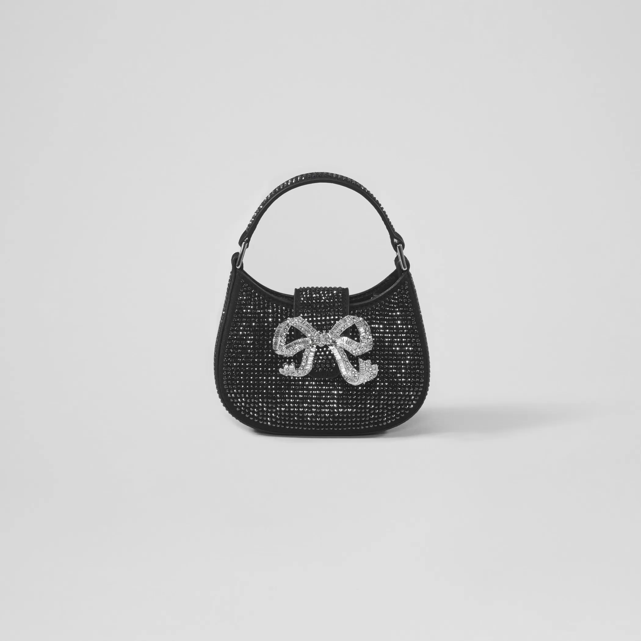 Self-Portrait > Black Rhinestone Bow Crescent Micro Bag