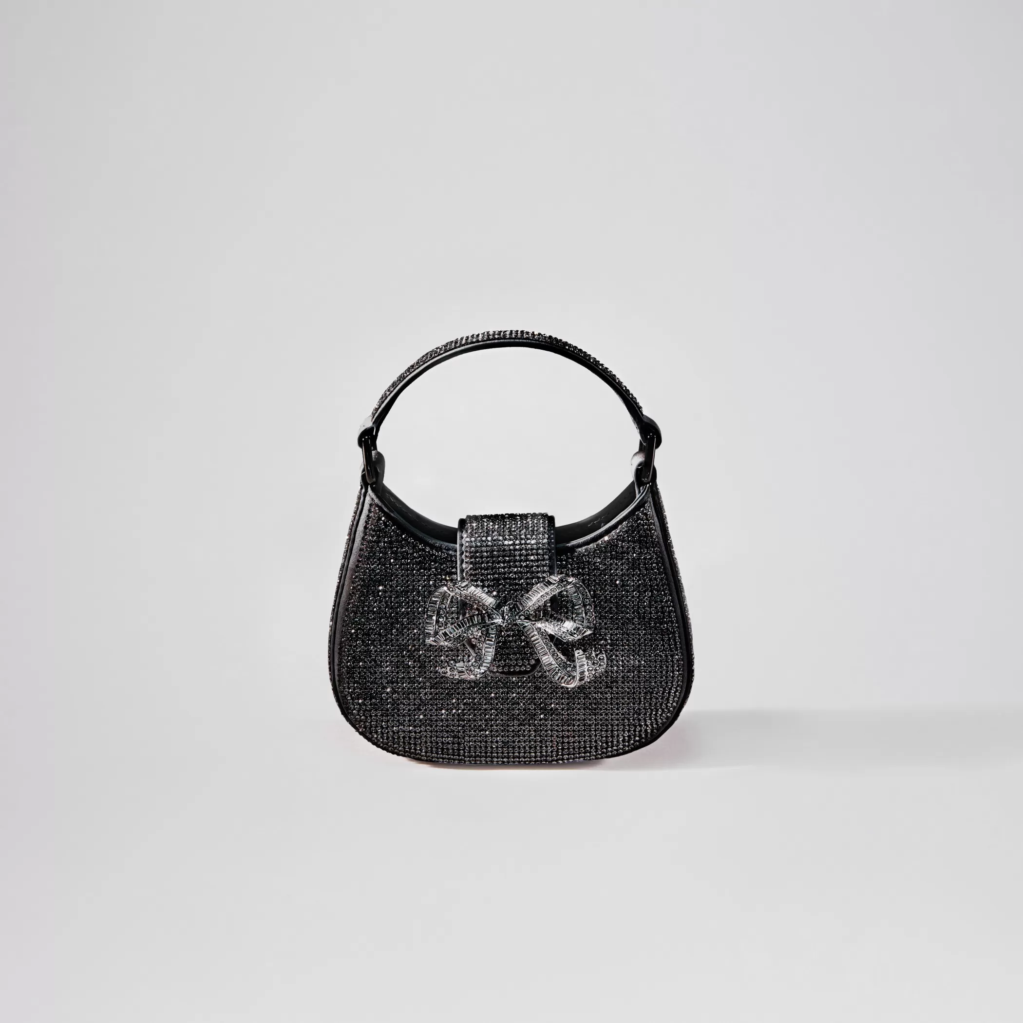 Self-Portrait > Black Rhinestone Crescent Bow Micro Bag