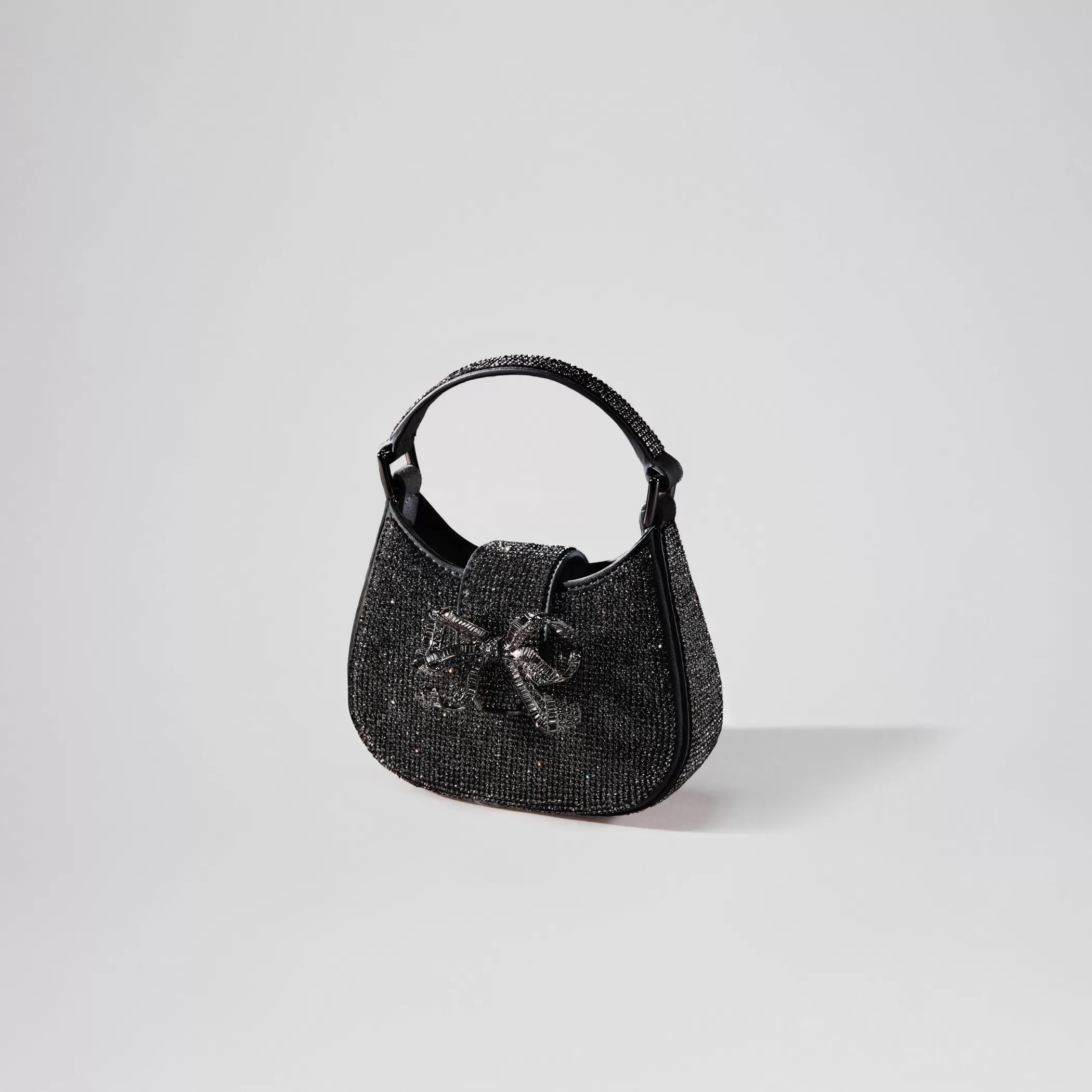 Self-Portrait > Black Rhinestone Crescent Bow Micro Bag