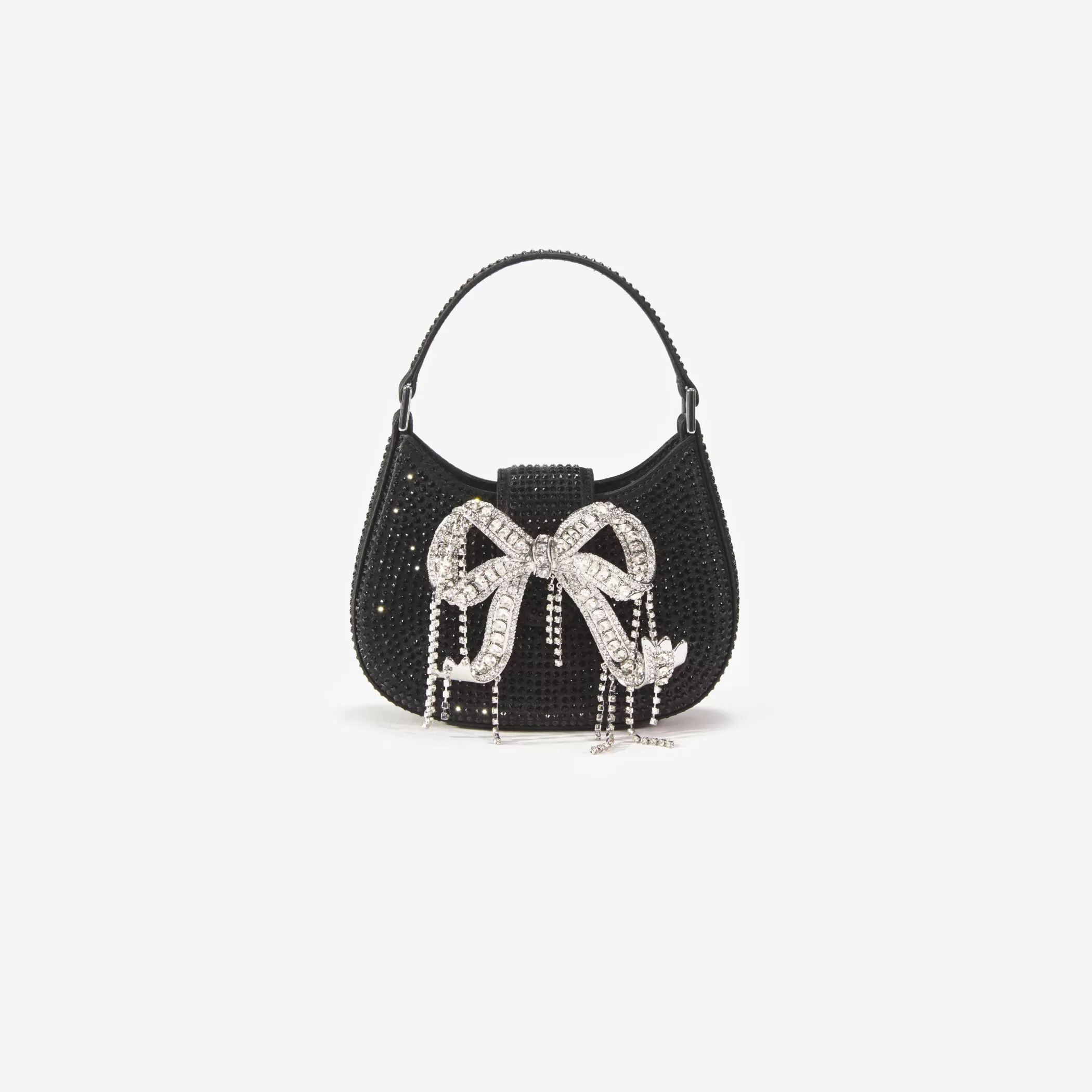 Self-Portrait > Black Rhinestone Micro Crescent Bag