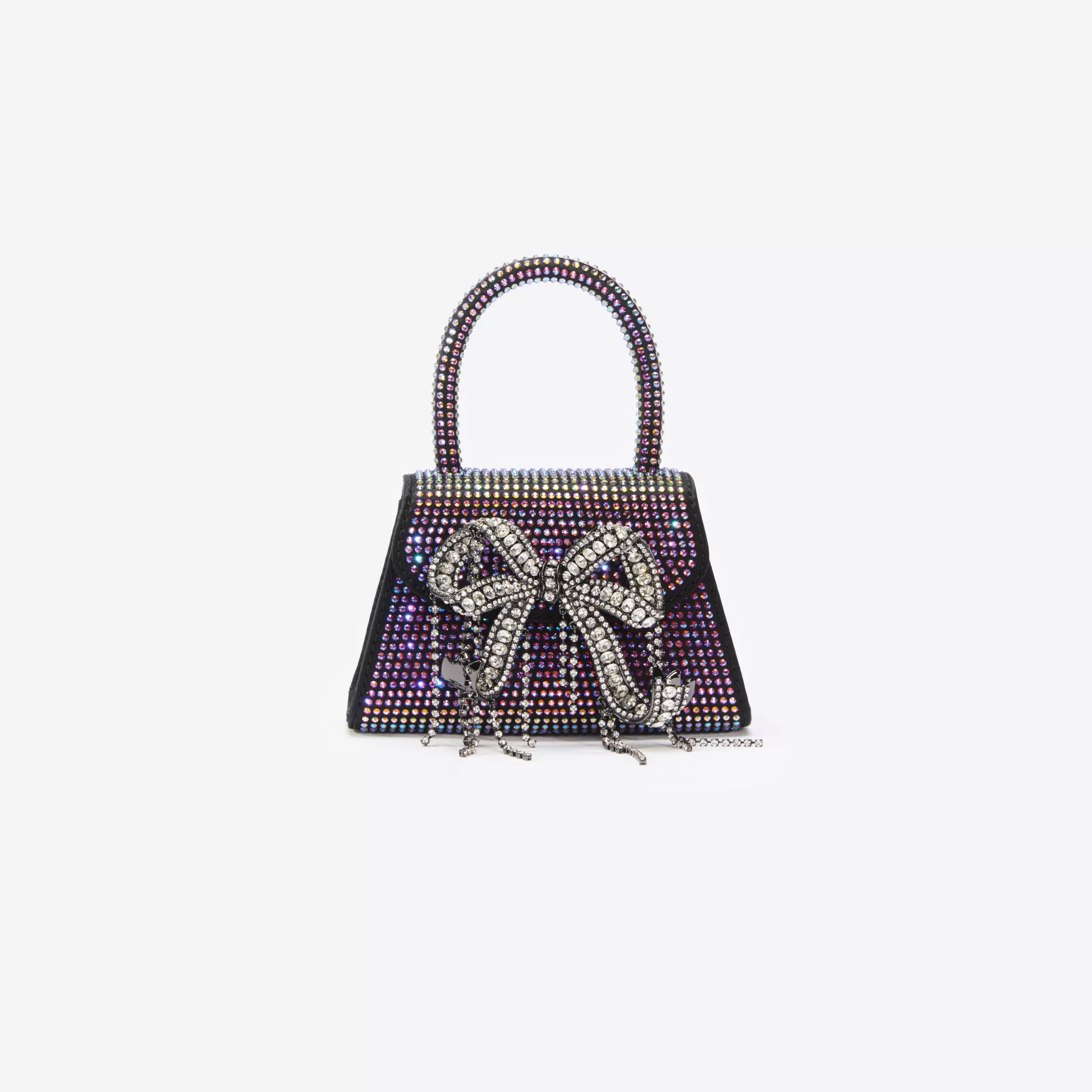 Self-Portrait > Black Satin Rhinestone Micro Bow Bag