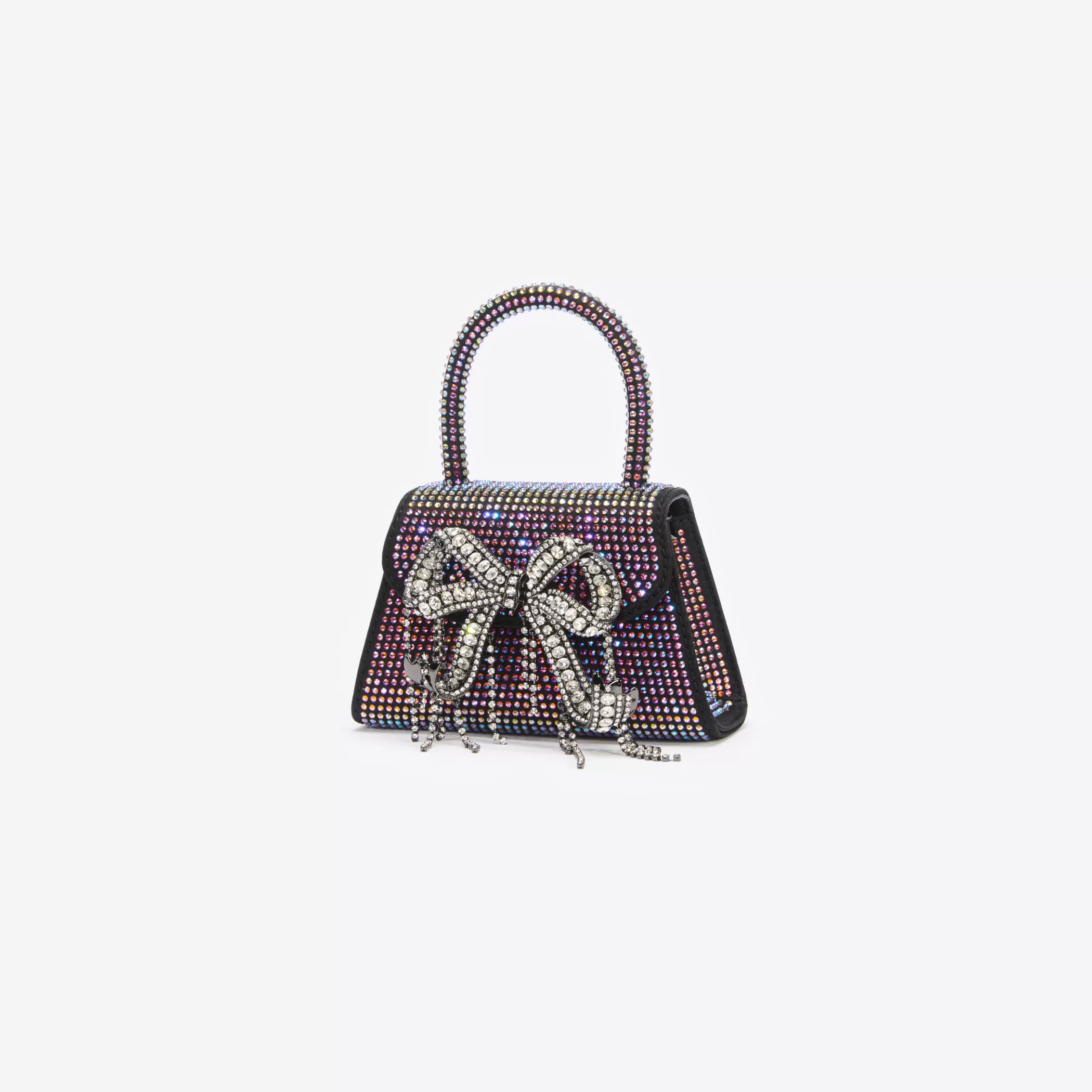 Self-Portrait > Black Satin Rhinestone Micro Bow Bag