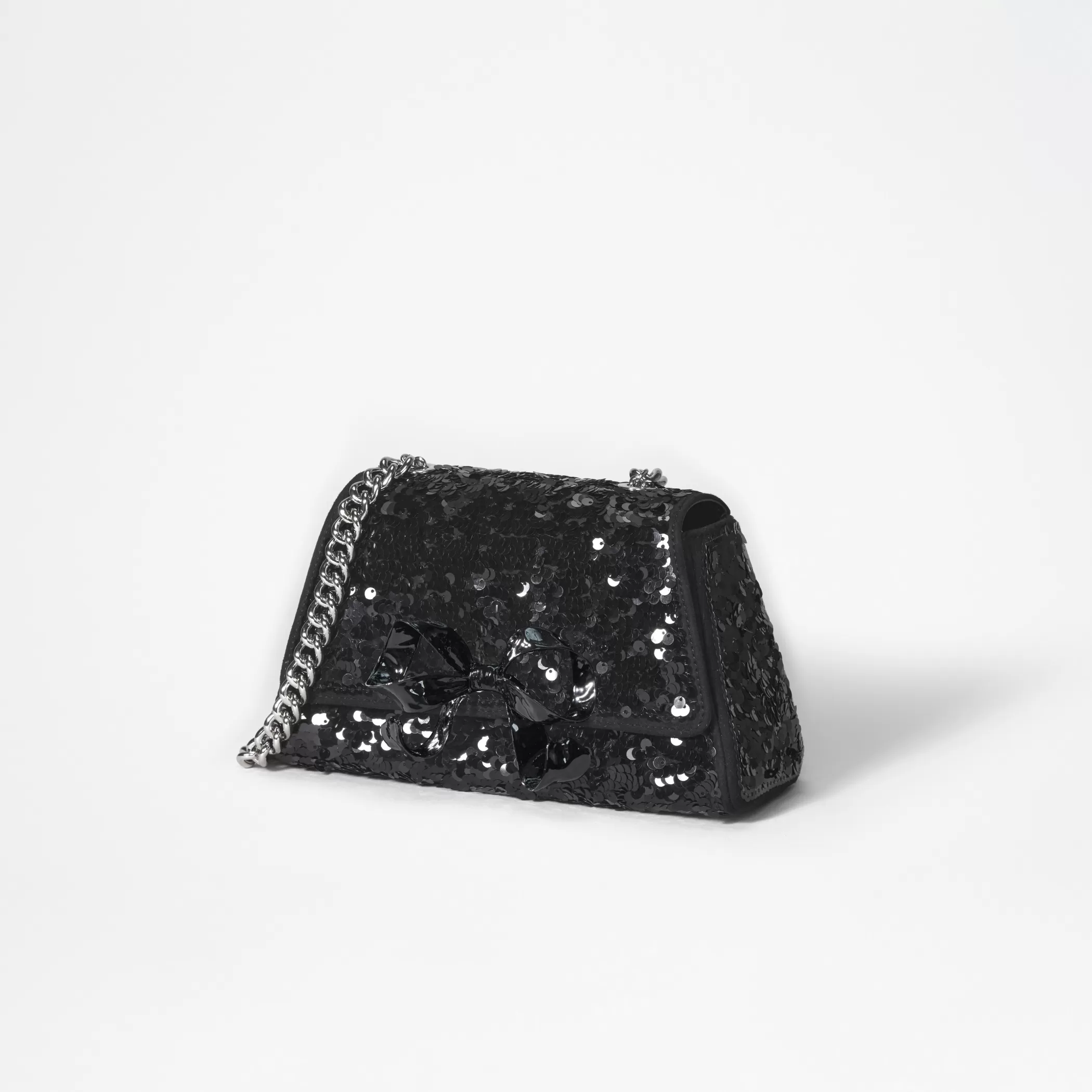 Self-Portrait > Black Sequin Bow Mini Shoulder Bag