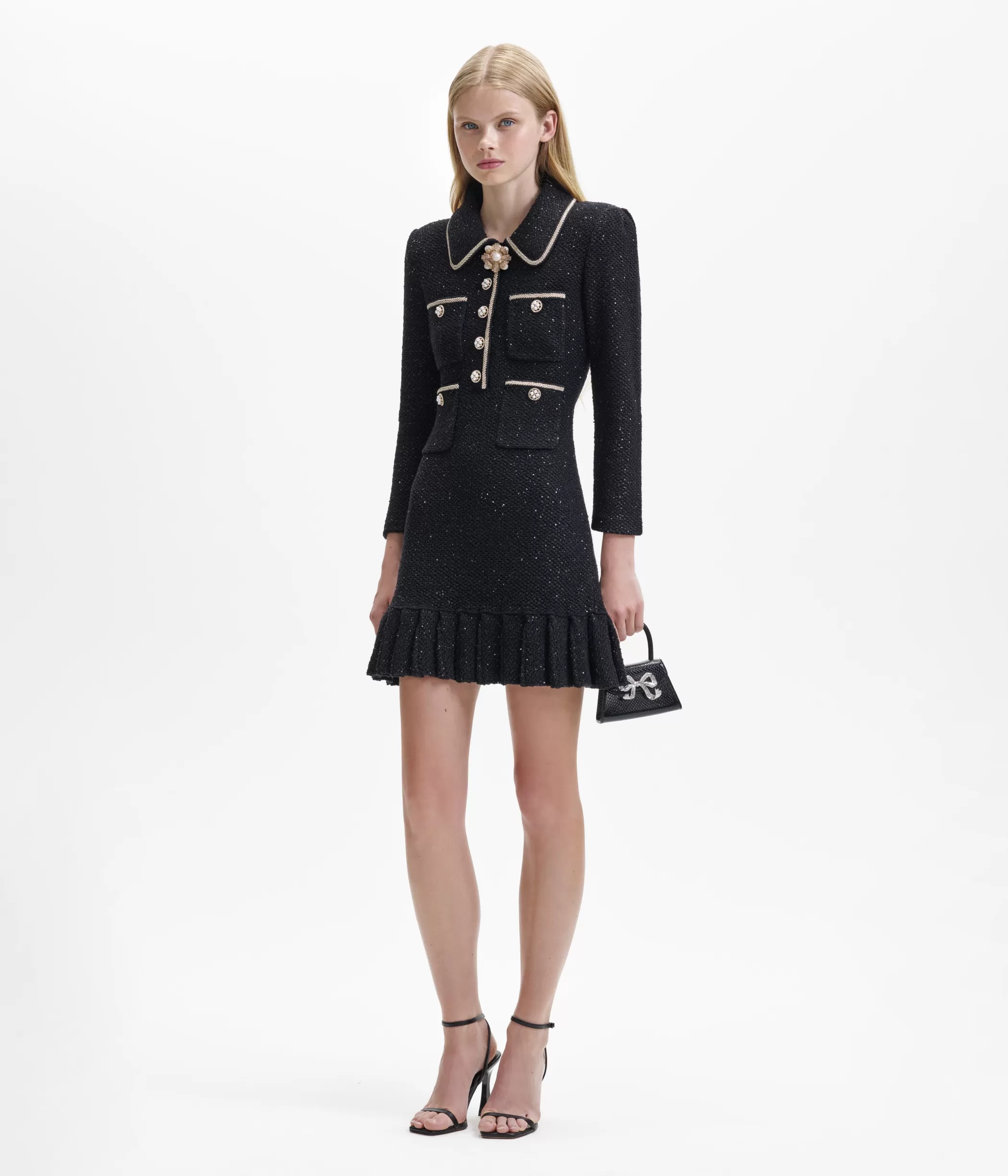 Self-Portrait > Black Sequin Knit Mini Dress