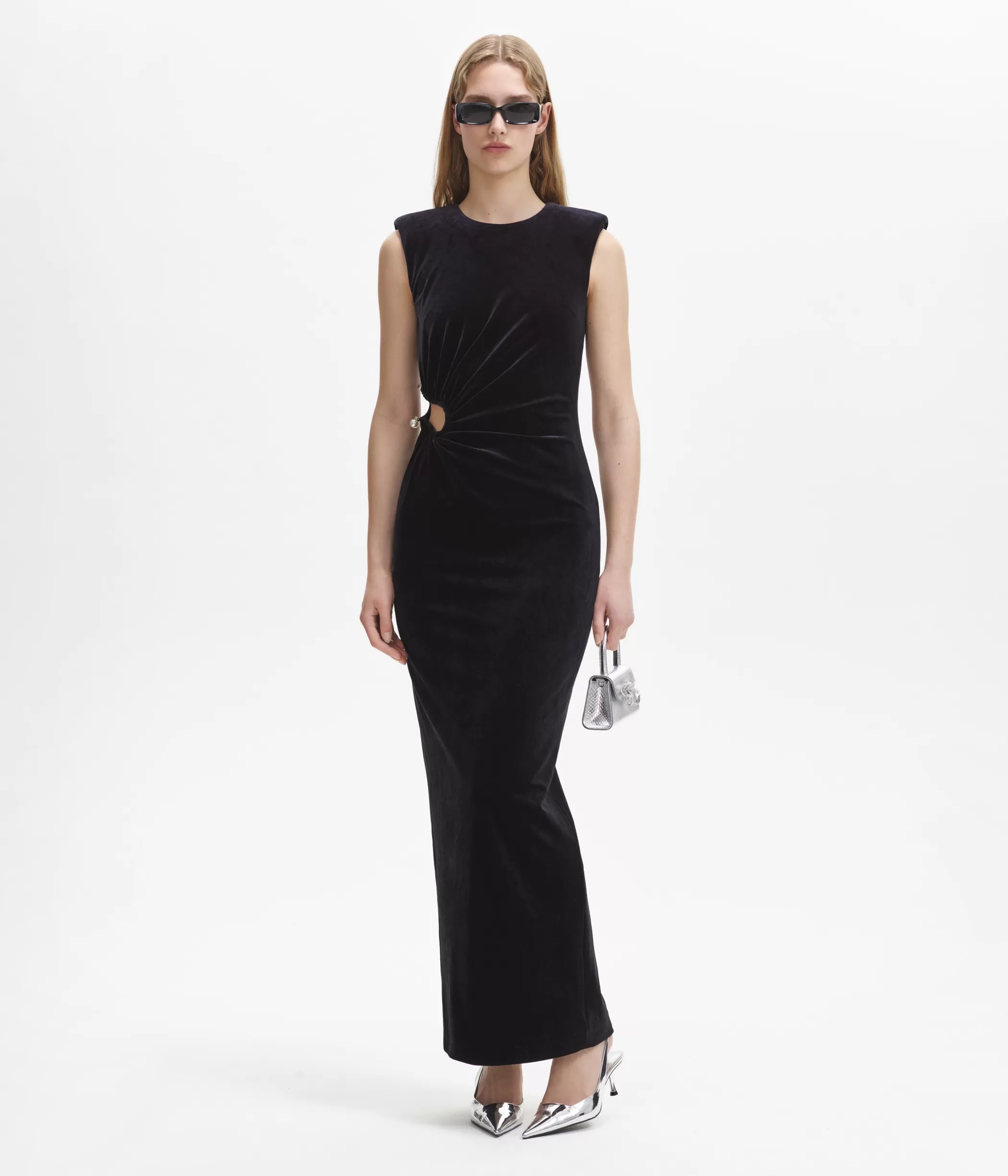 Self-Portrait > Black Velvet Cut Out Maxi Dress