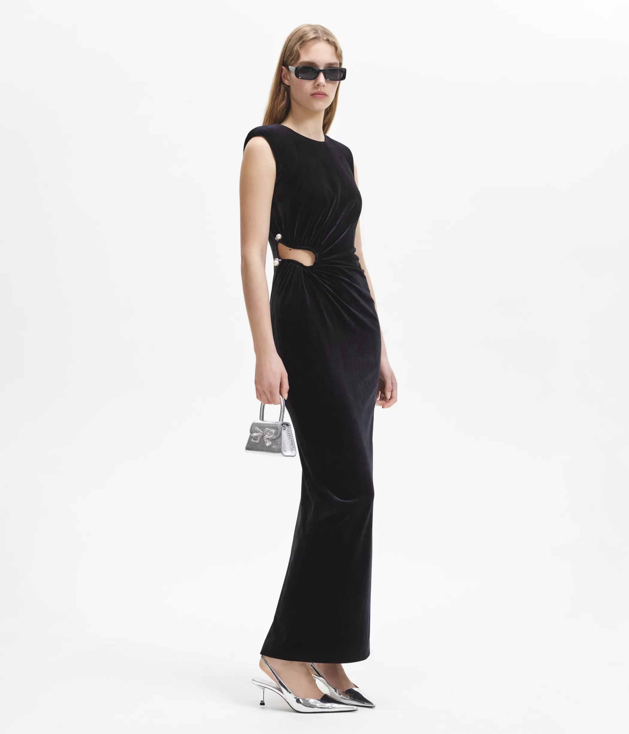 Self-Portrait > Black Velvet Cut Out Maxi Dress