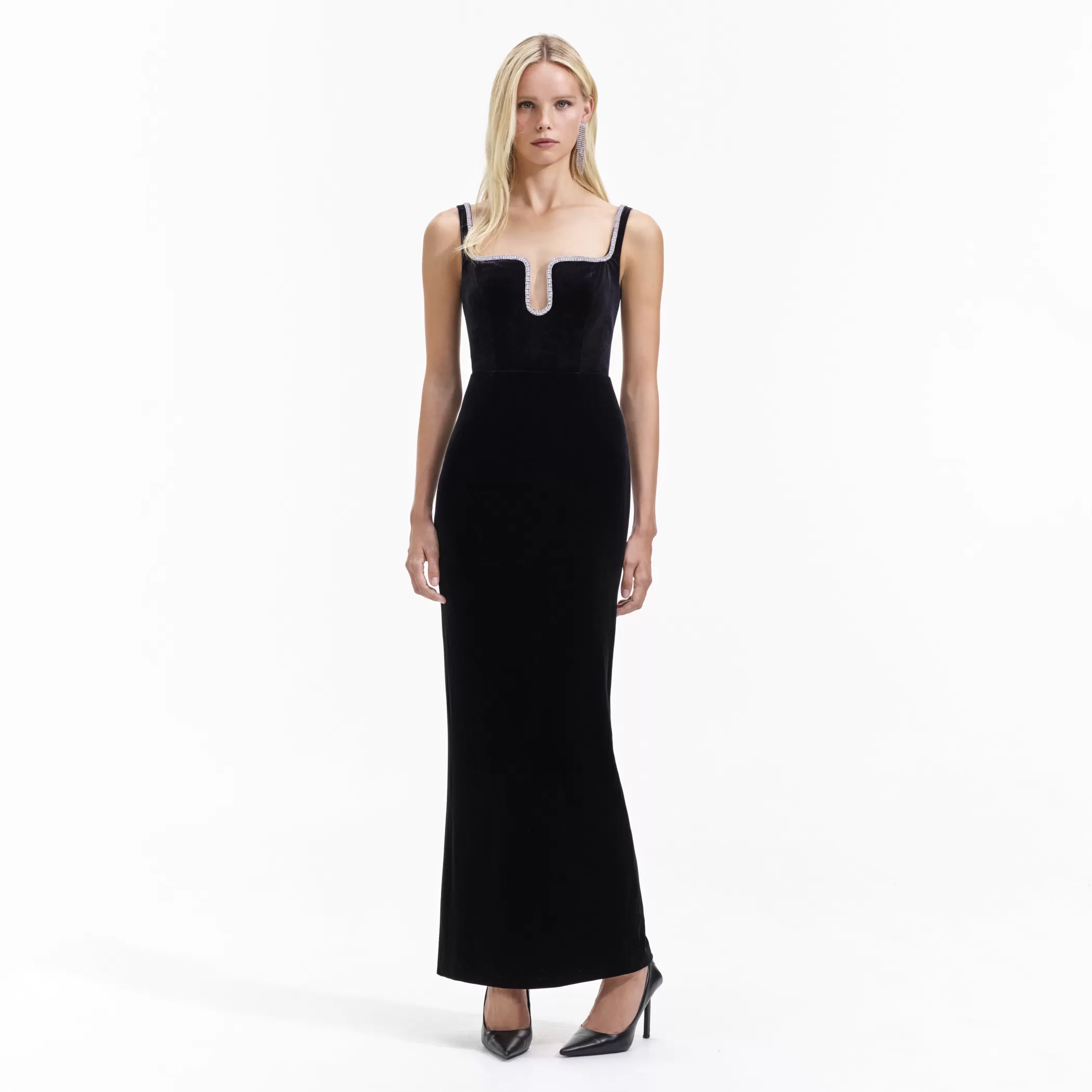 Self-Portrait > Black Velvet Maxi Dress