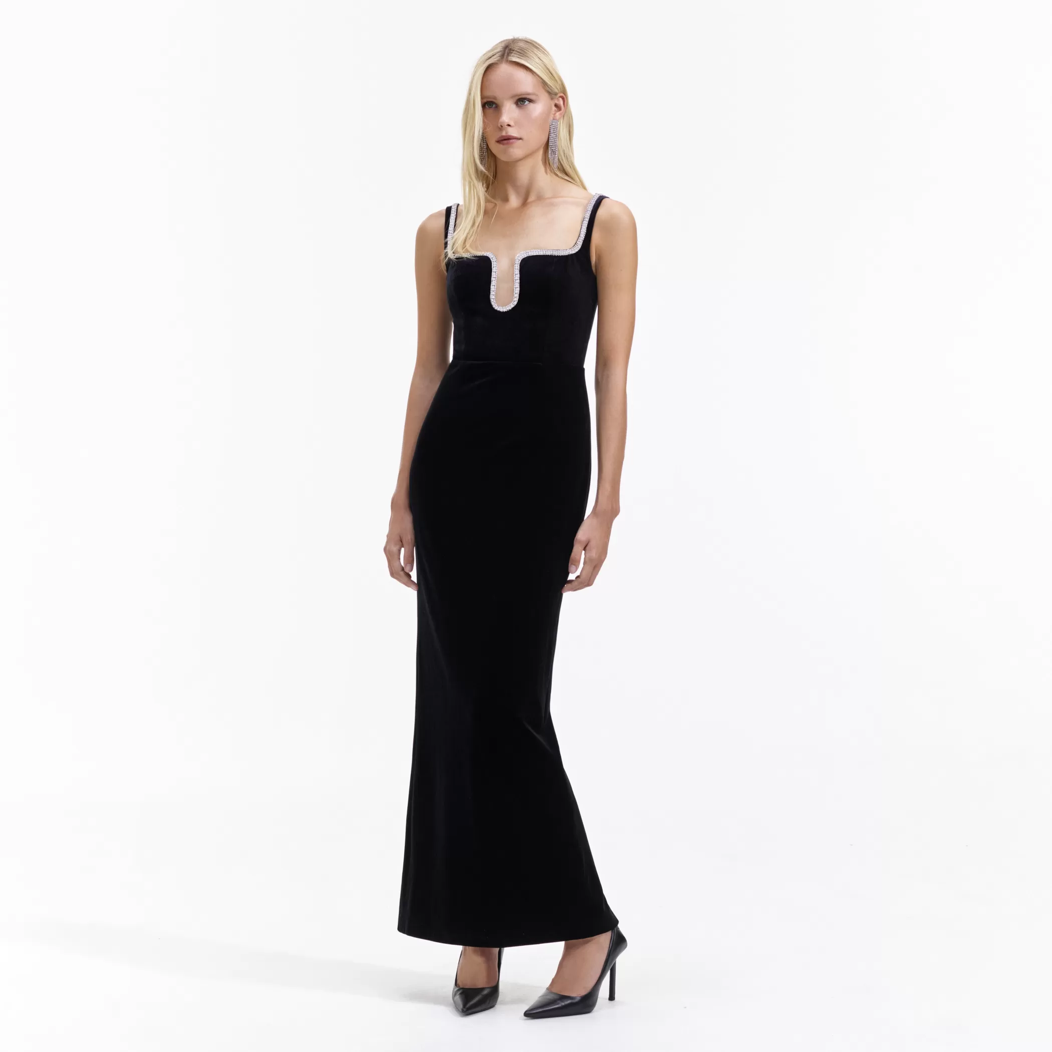 Self-Portrait > Black Velvet Maxi Dress