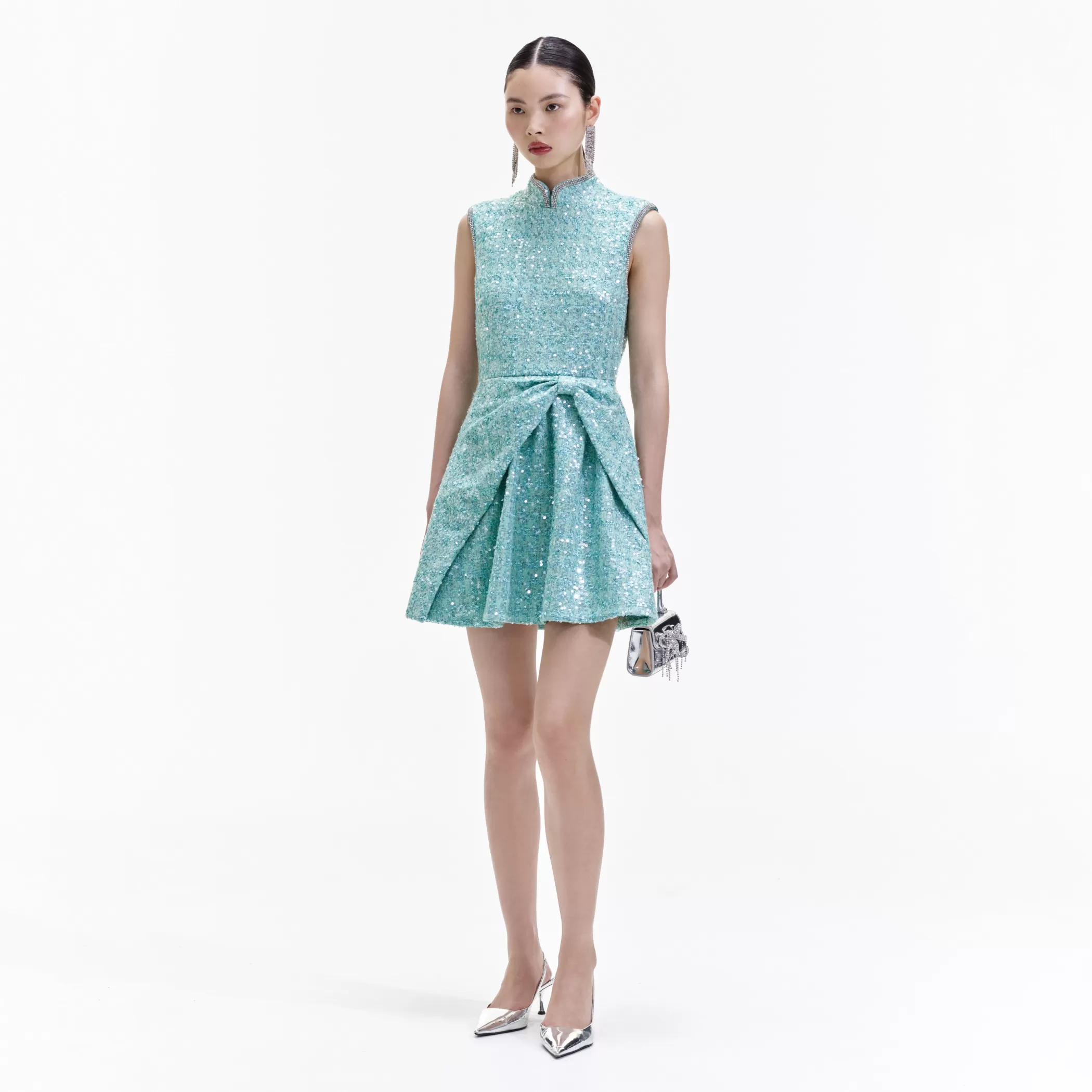 Self-Portrait > Blue Boucle Gathered Mini Dress