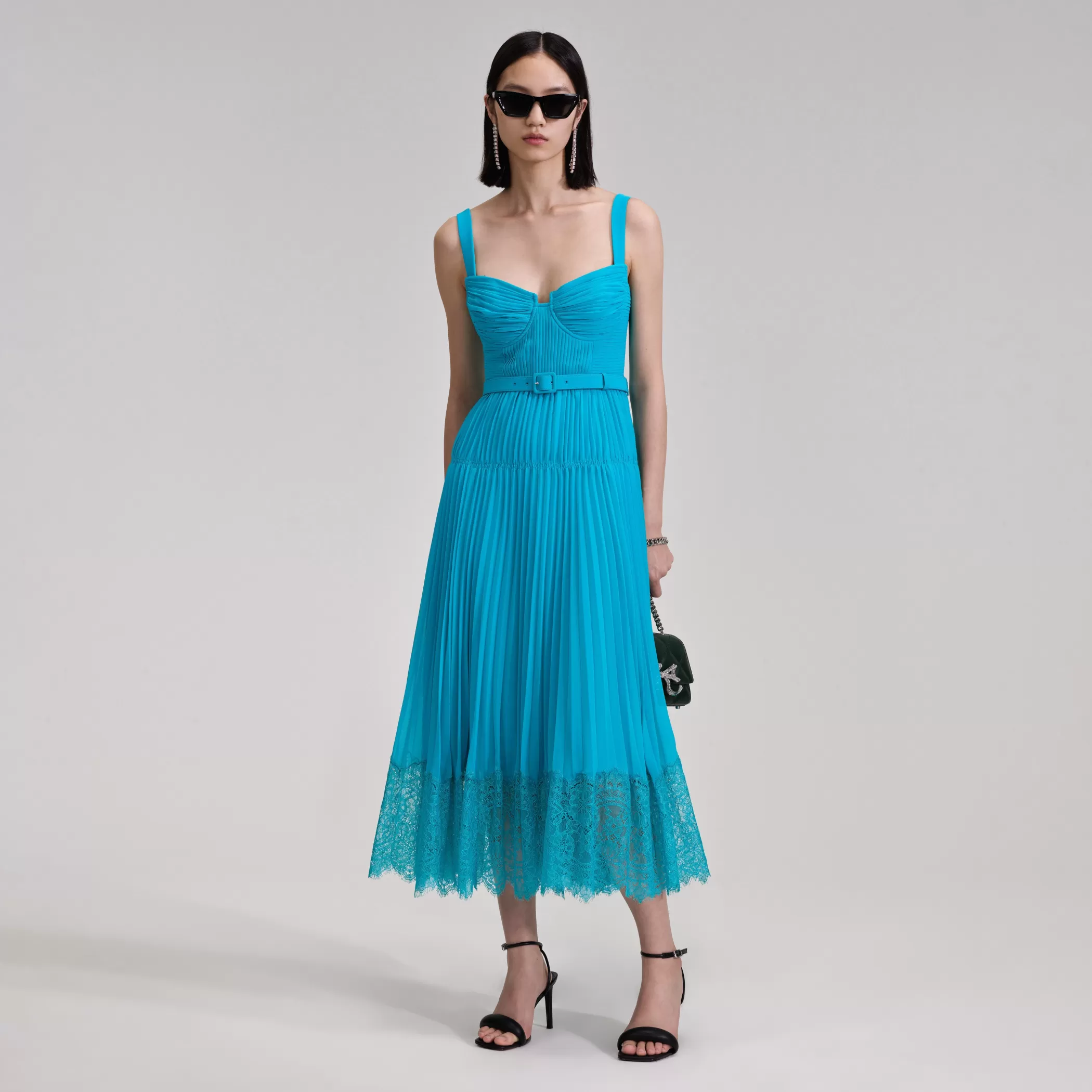 Self-Portrait > Blue Chiffon Lace Midi Dress