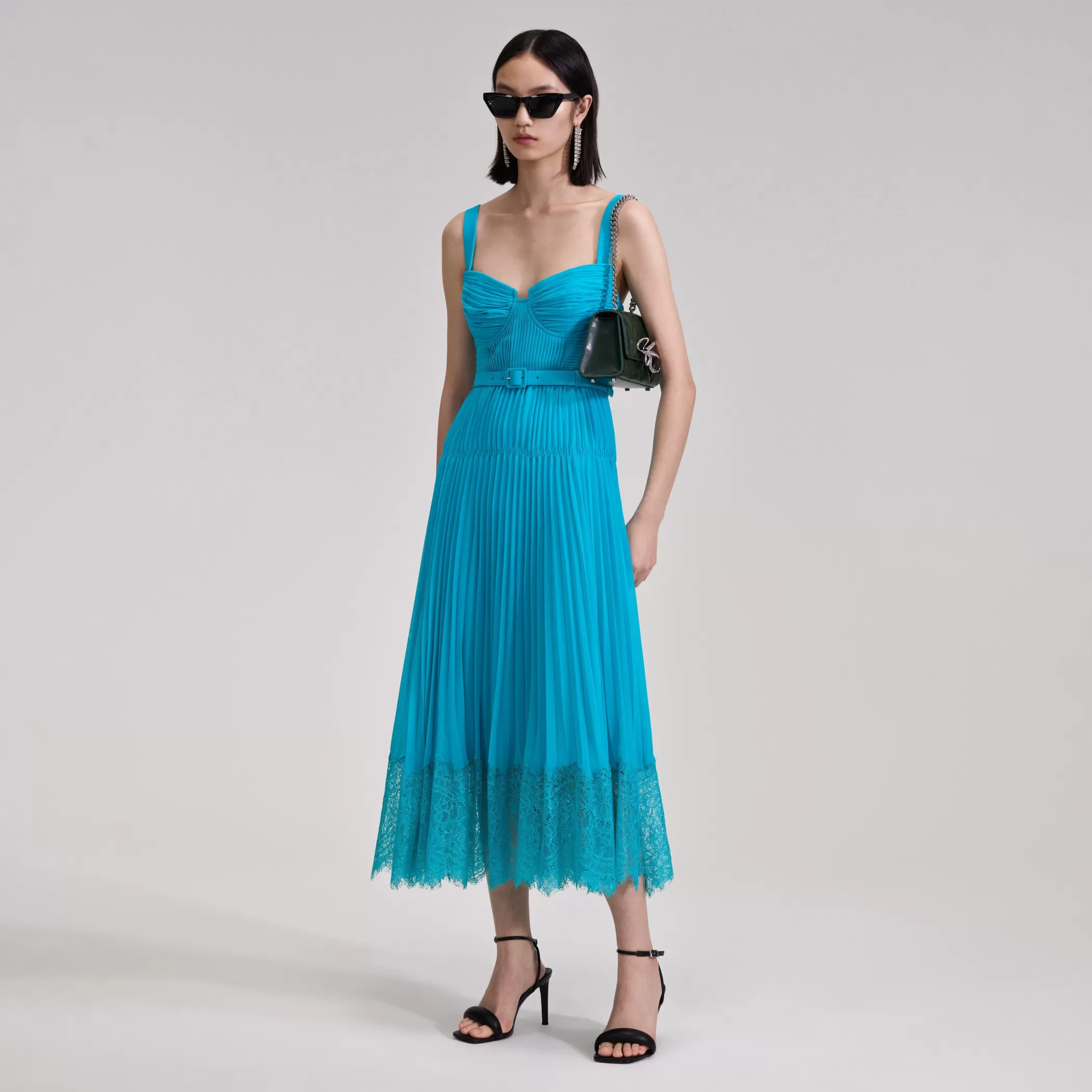 Self-Portrait > Blue Chiffon Lace Midi Dress