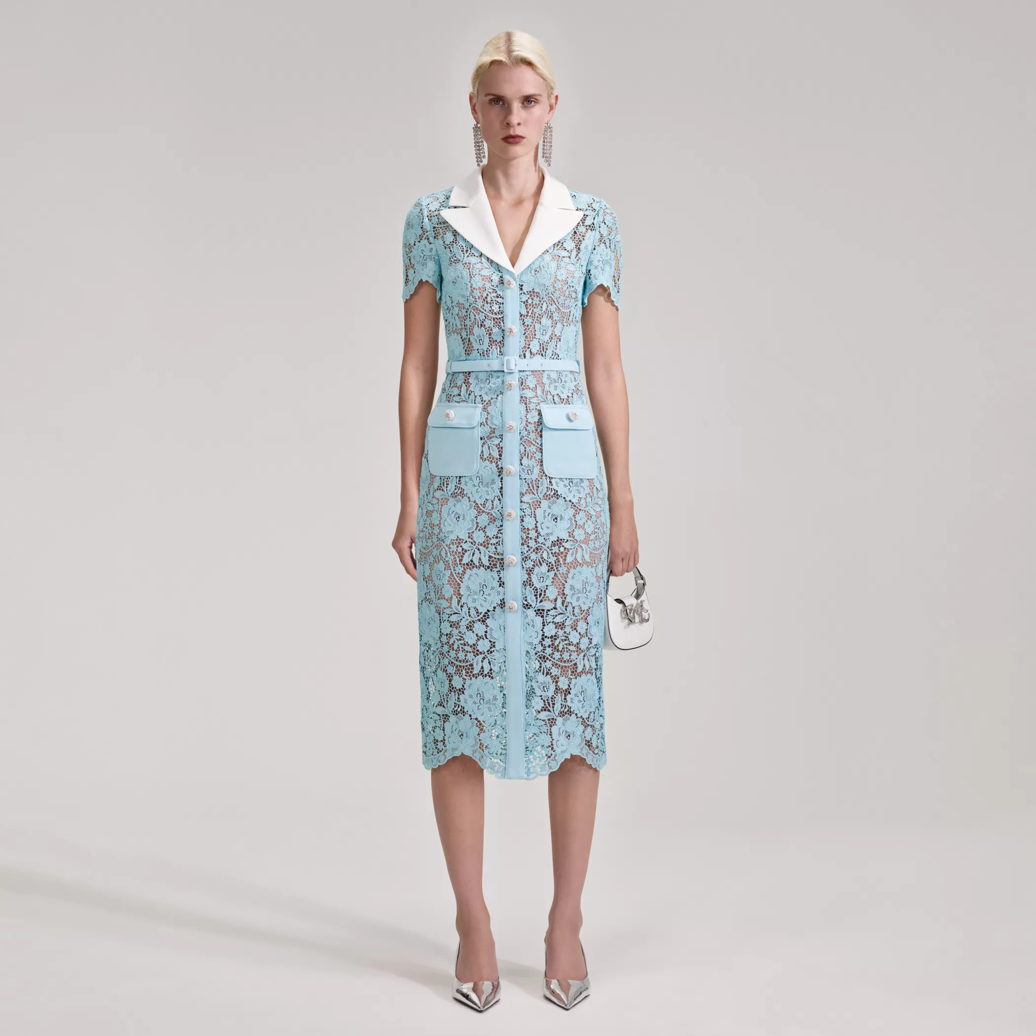 Self-Portrait > Blue Cord Lace Midi Dress