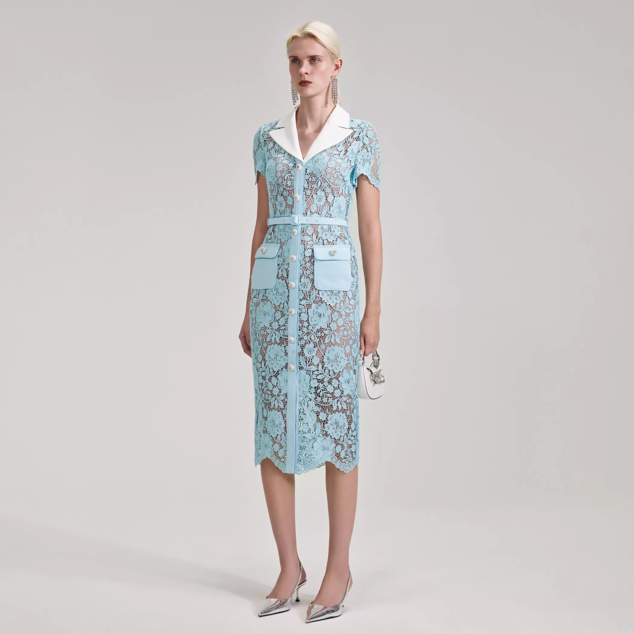 Self-Portrait > Blue Cord Lace Midi Dress