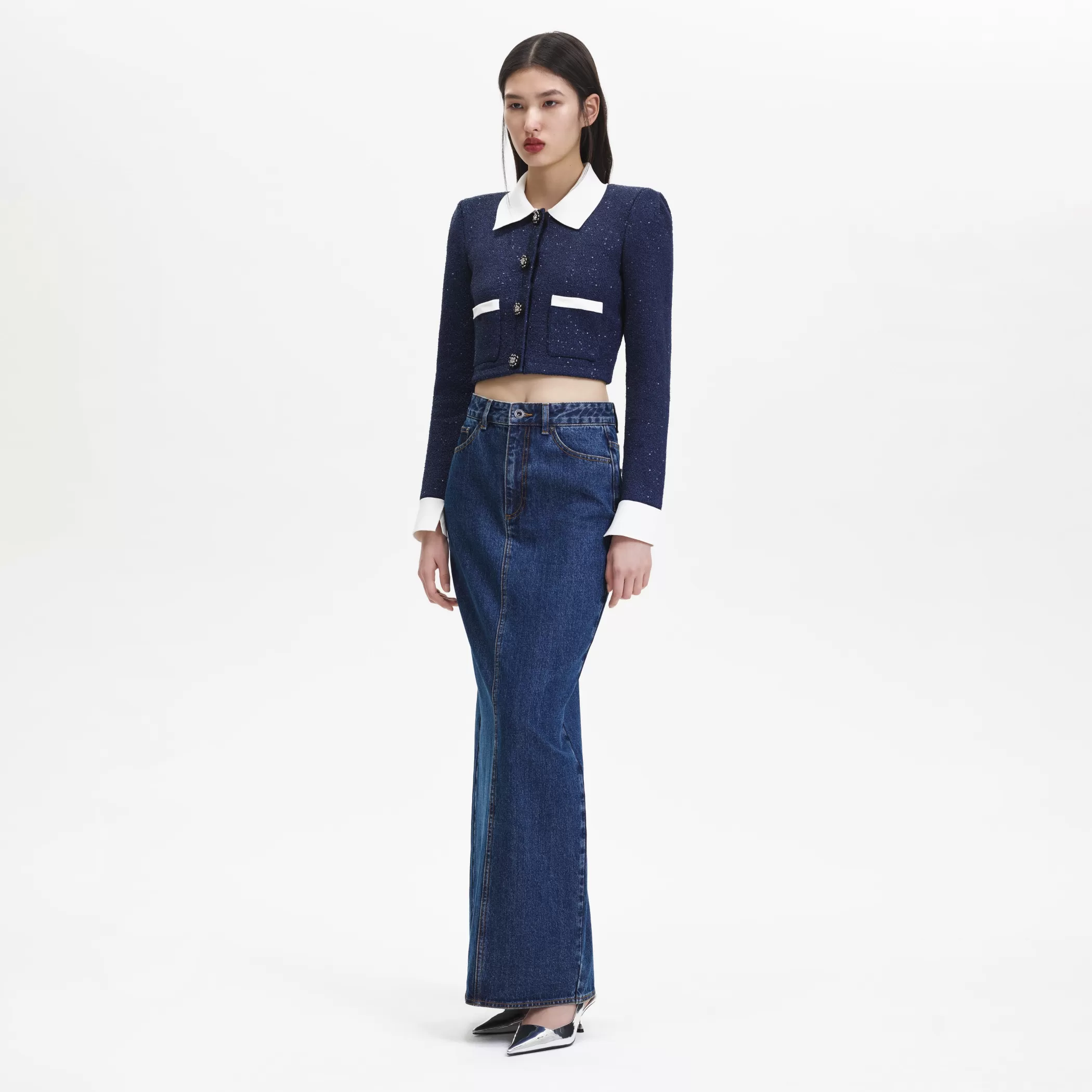 Self-Portrait > Blue Denim Maxi Skirt