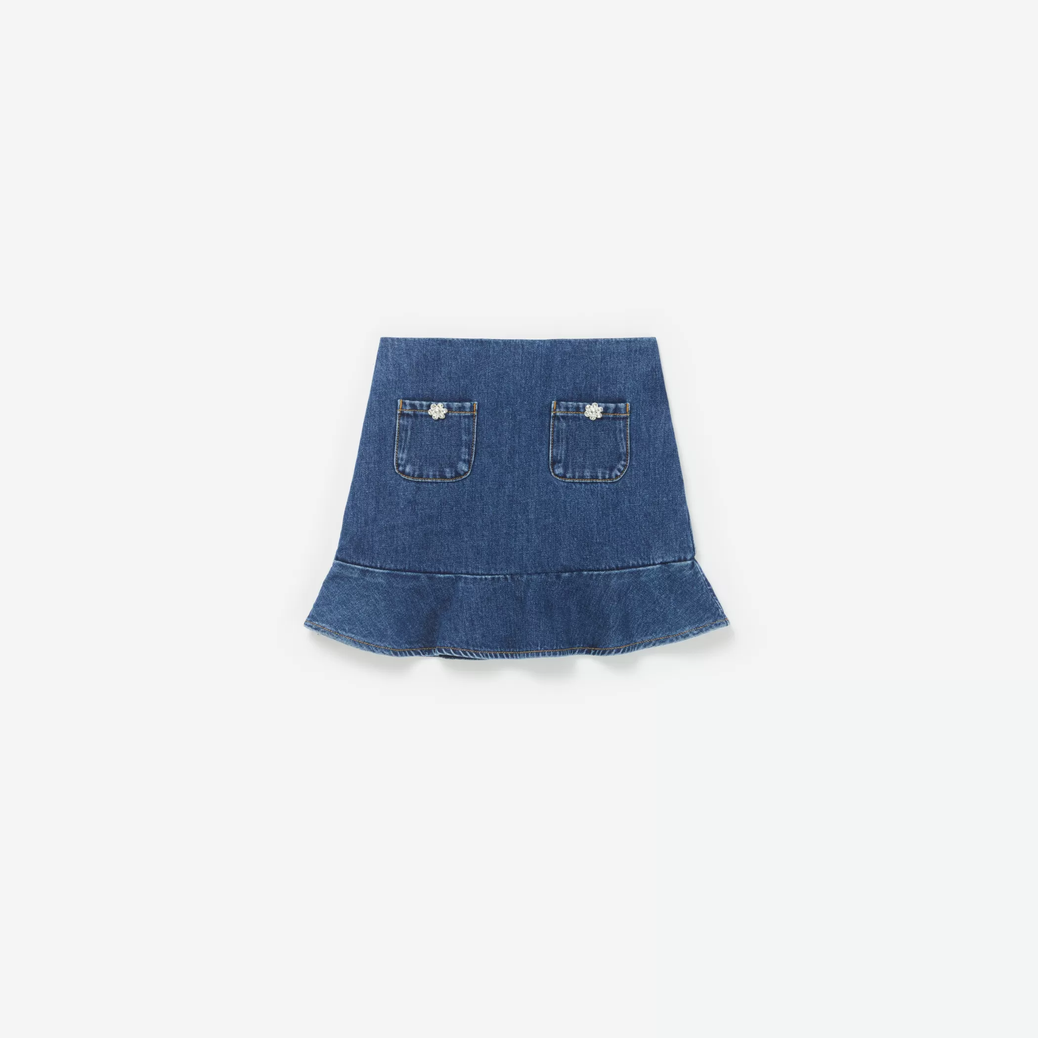 Self-Portrait > Blue Denim Peplum Mini Skirt