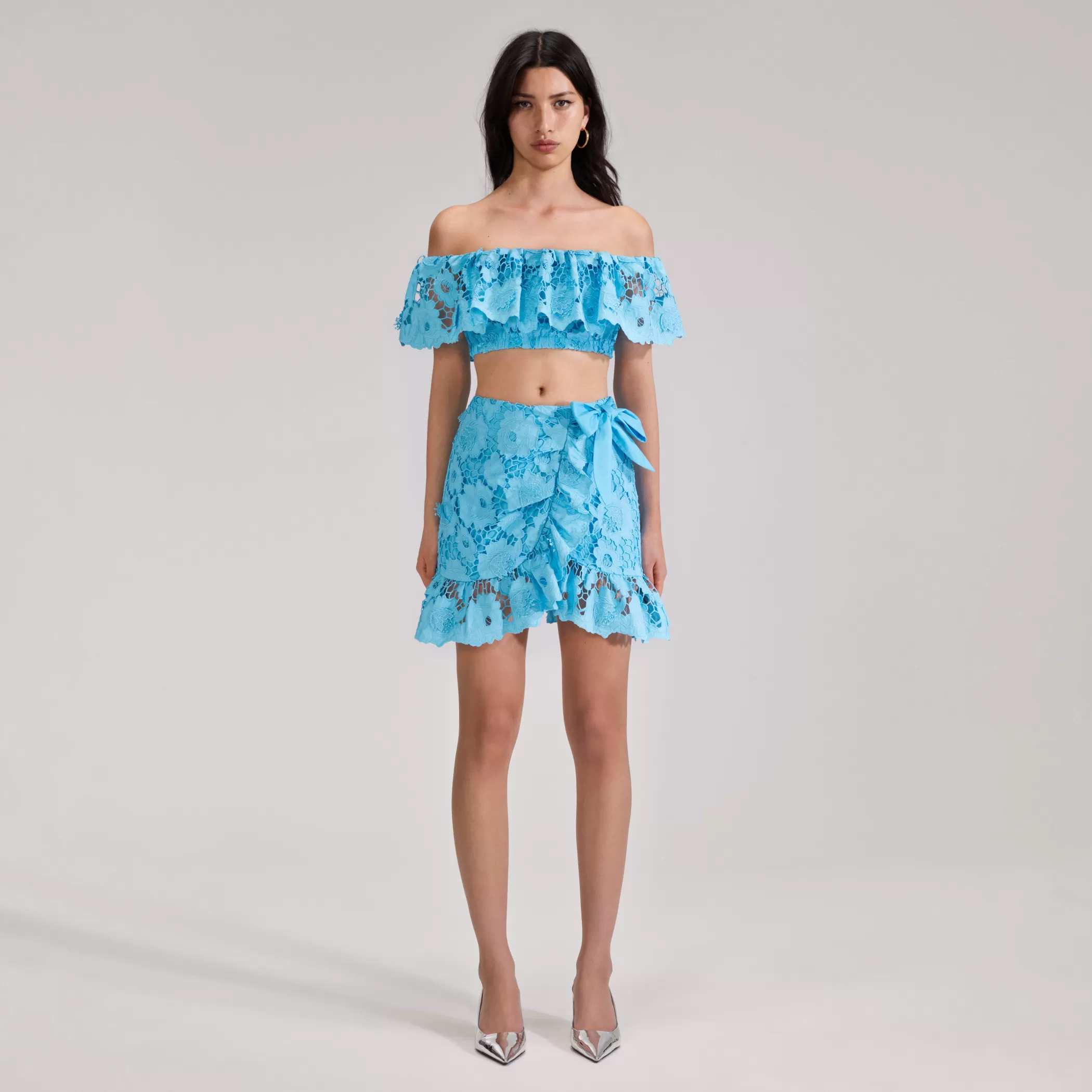 Self-Portrait > Blue Lace Mini Skirt