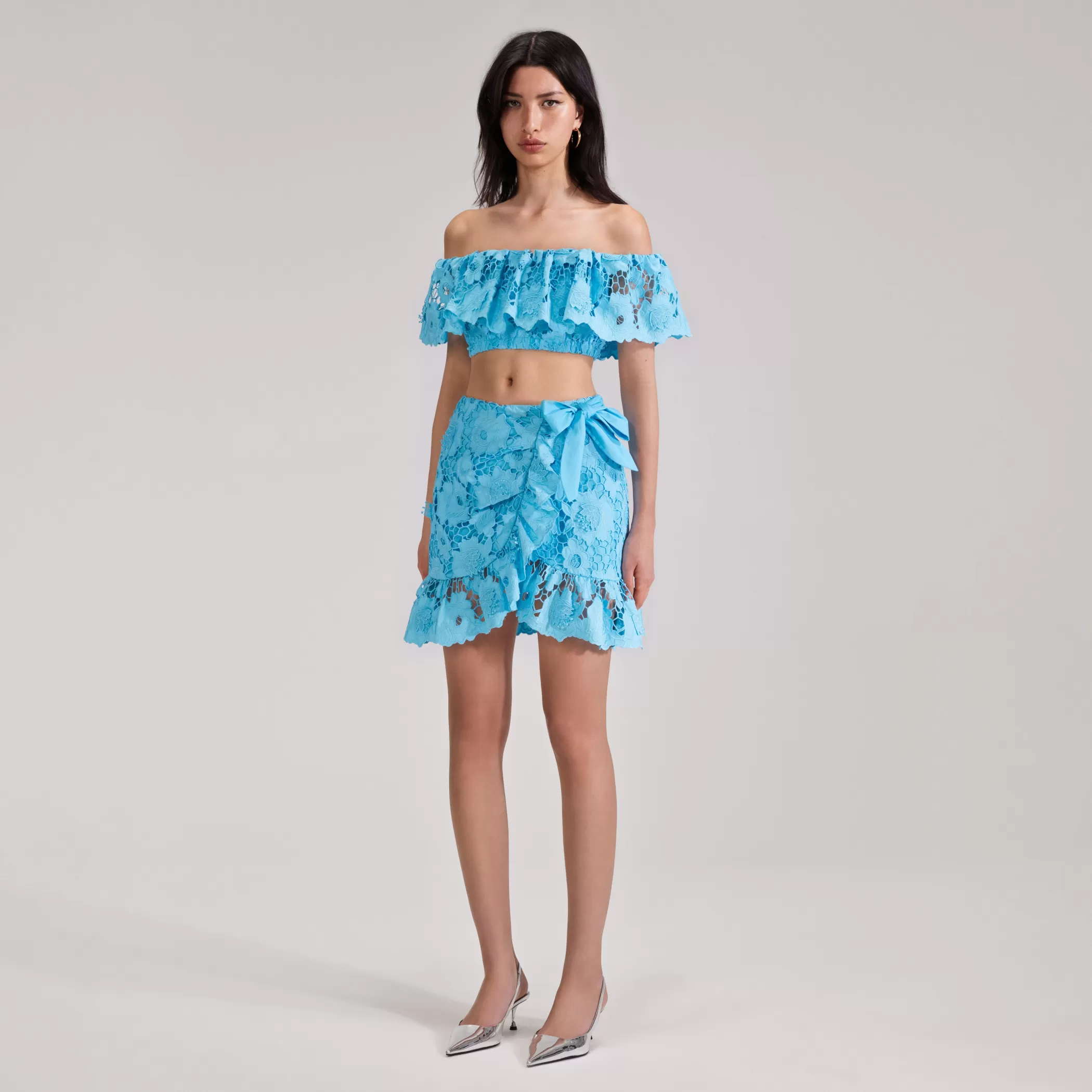 Self-Portrait > Blue Lace Mini Skirt