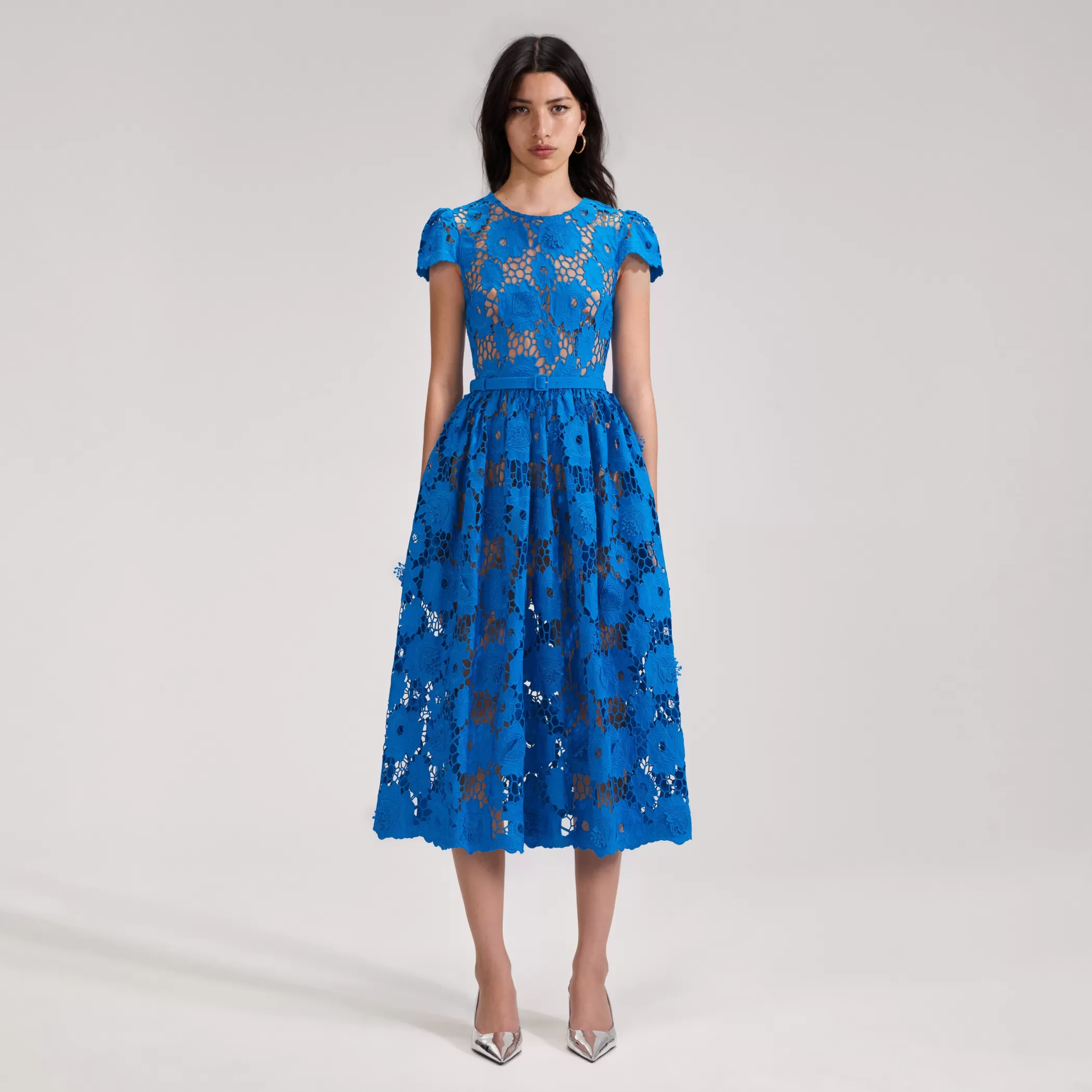 Self-Portrait > Blue Poppy Midi Dress