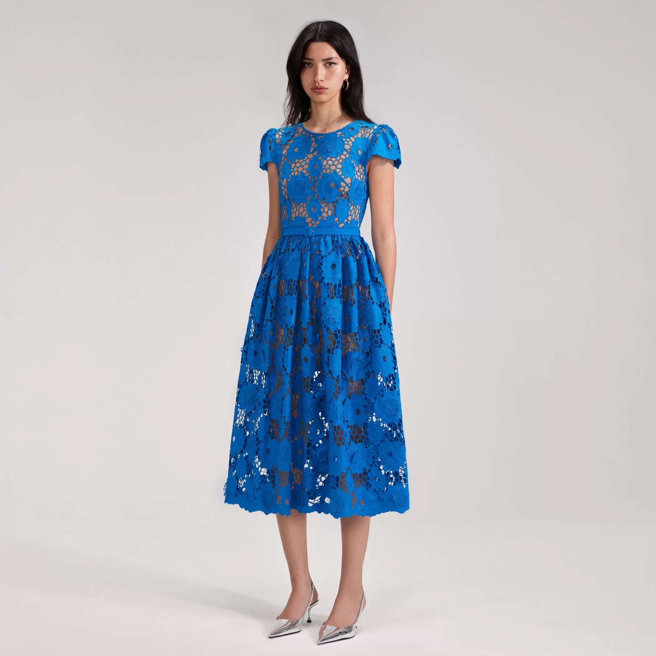 Self-Portrait > Blue Poppy Midi Dress