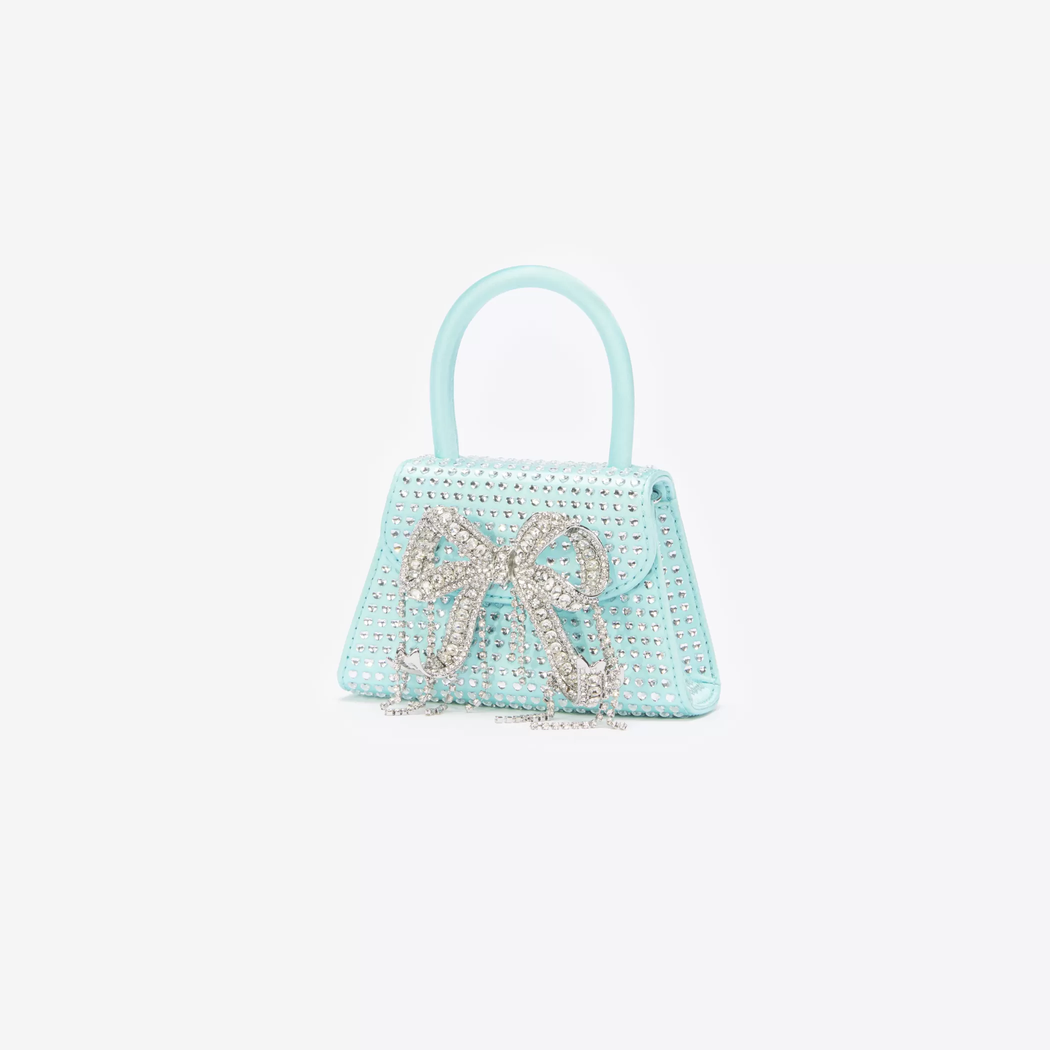 Self-Portrait > Blue Satin Heart Rhinestone Micro Bow Bag