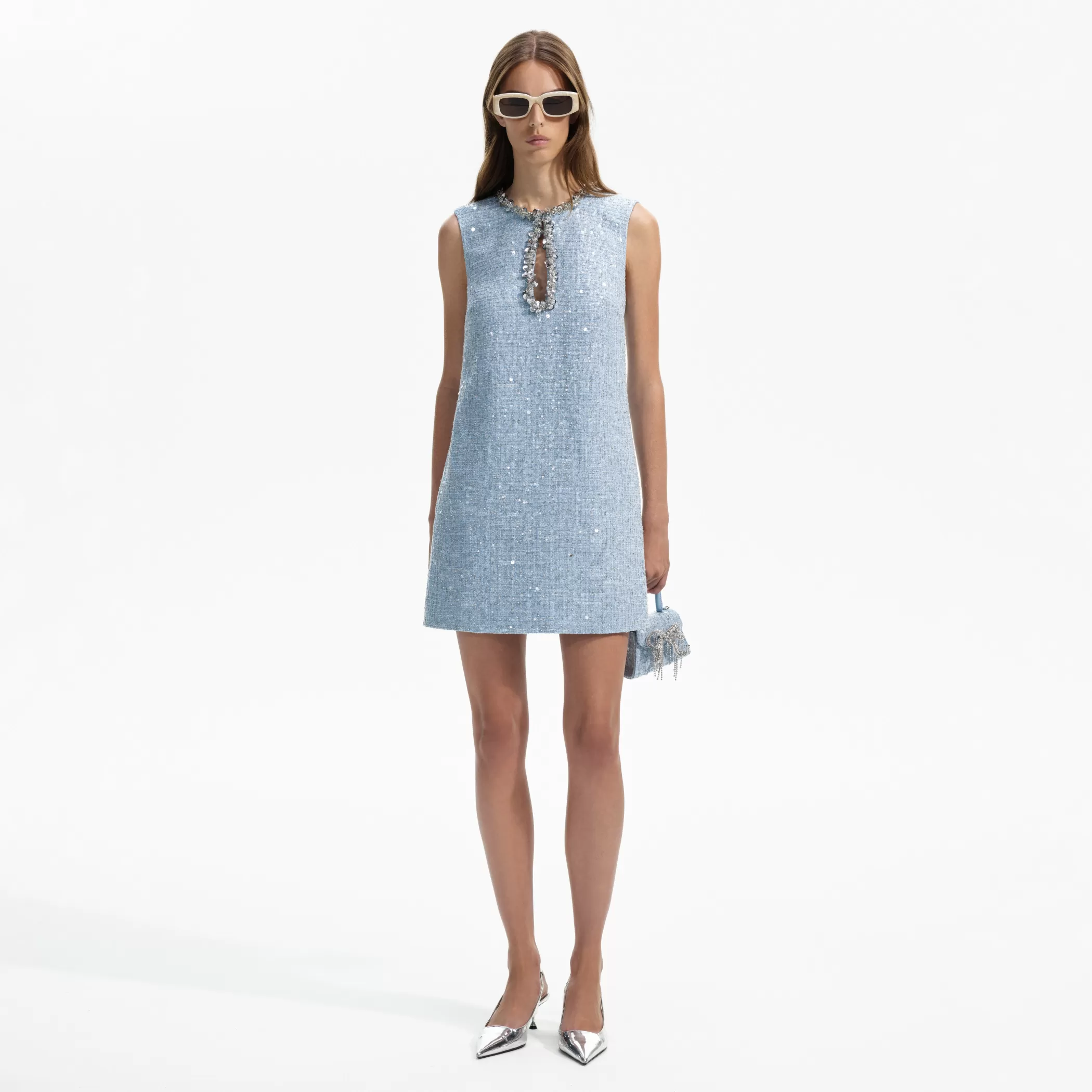 Self-Portrait > Blue Sequin Boucle Mini Dress