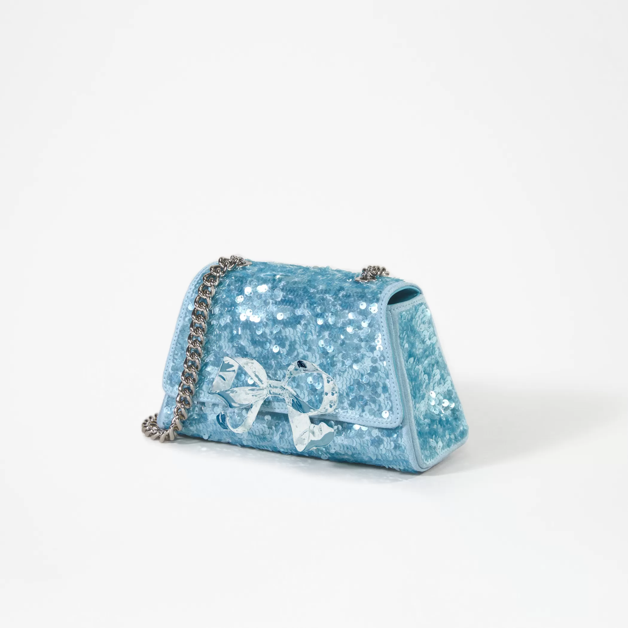 Self-Portrait > Blue Sequin Bow Mini Shoulder Bag