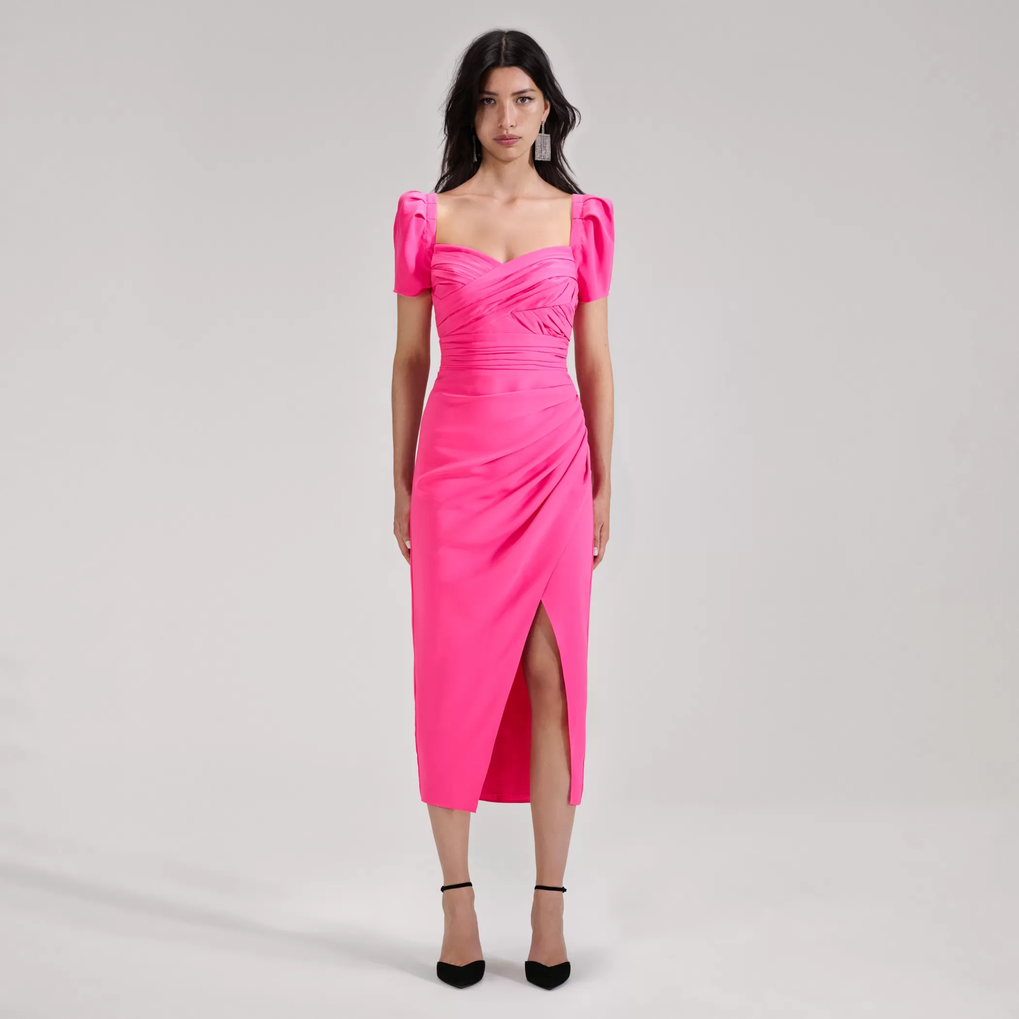 Self-Portrait > Bright Pink Iris Midi Dress