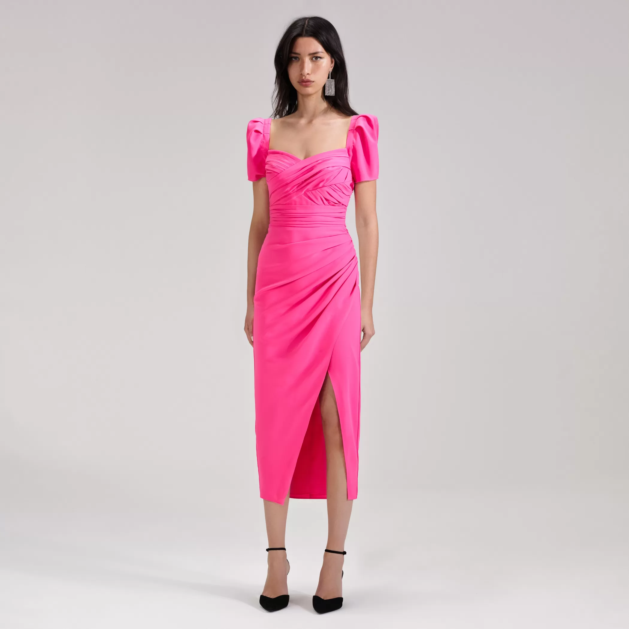 Self-Portrait > Bright Pink Iris Midi Dress