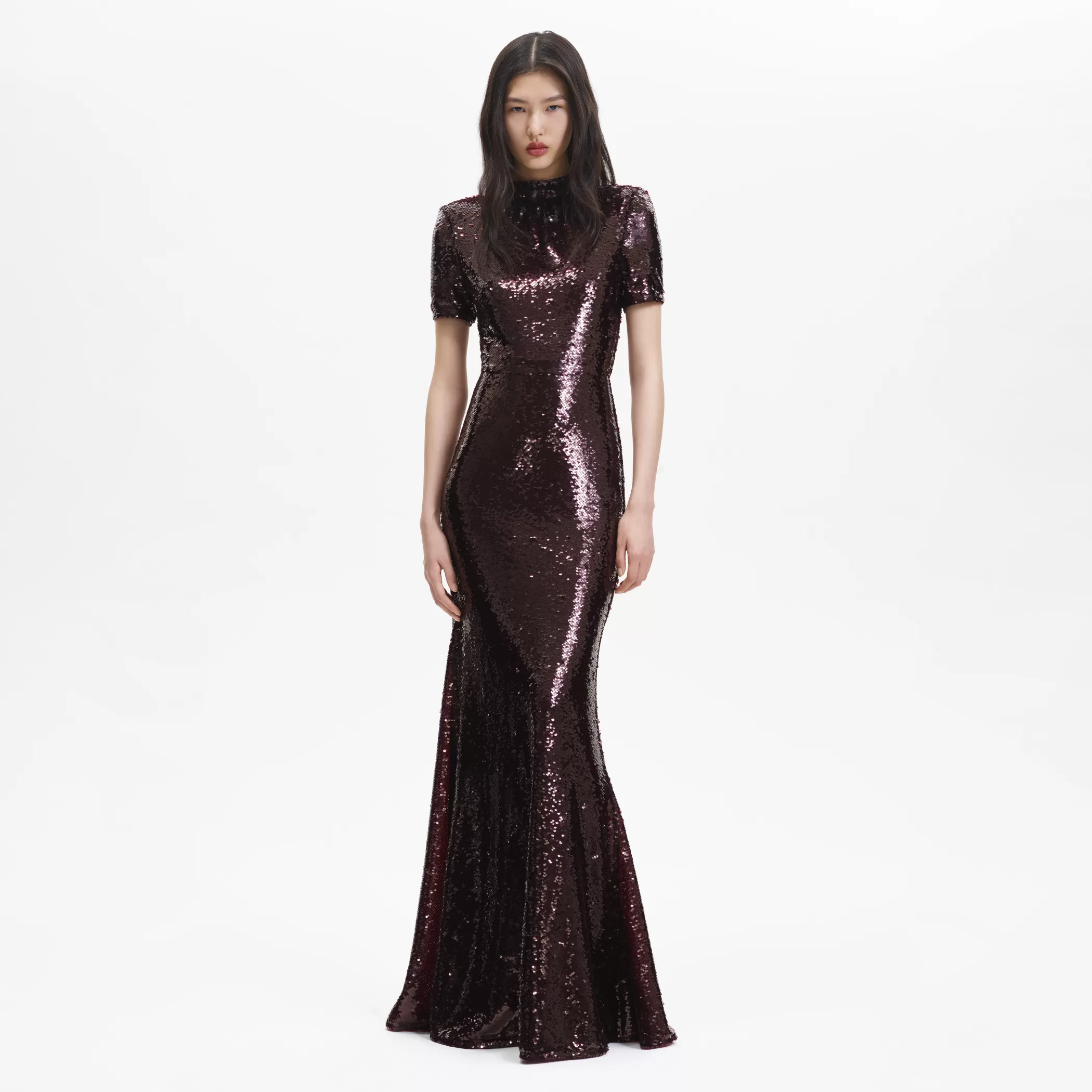 Self-Portrait > Brown Sequin Maxi Dress