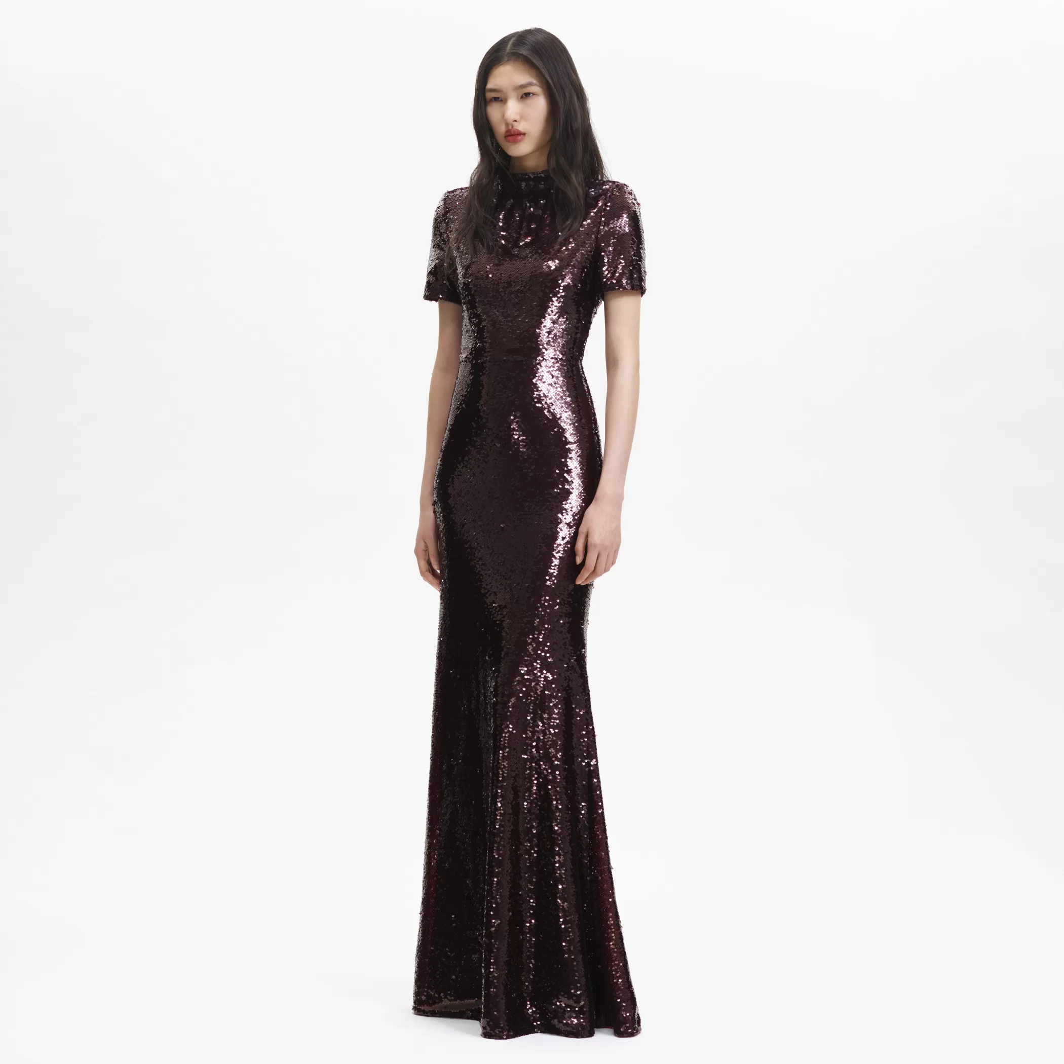 Self-Portrait > Brown Sequin Maxi Dress