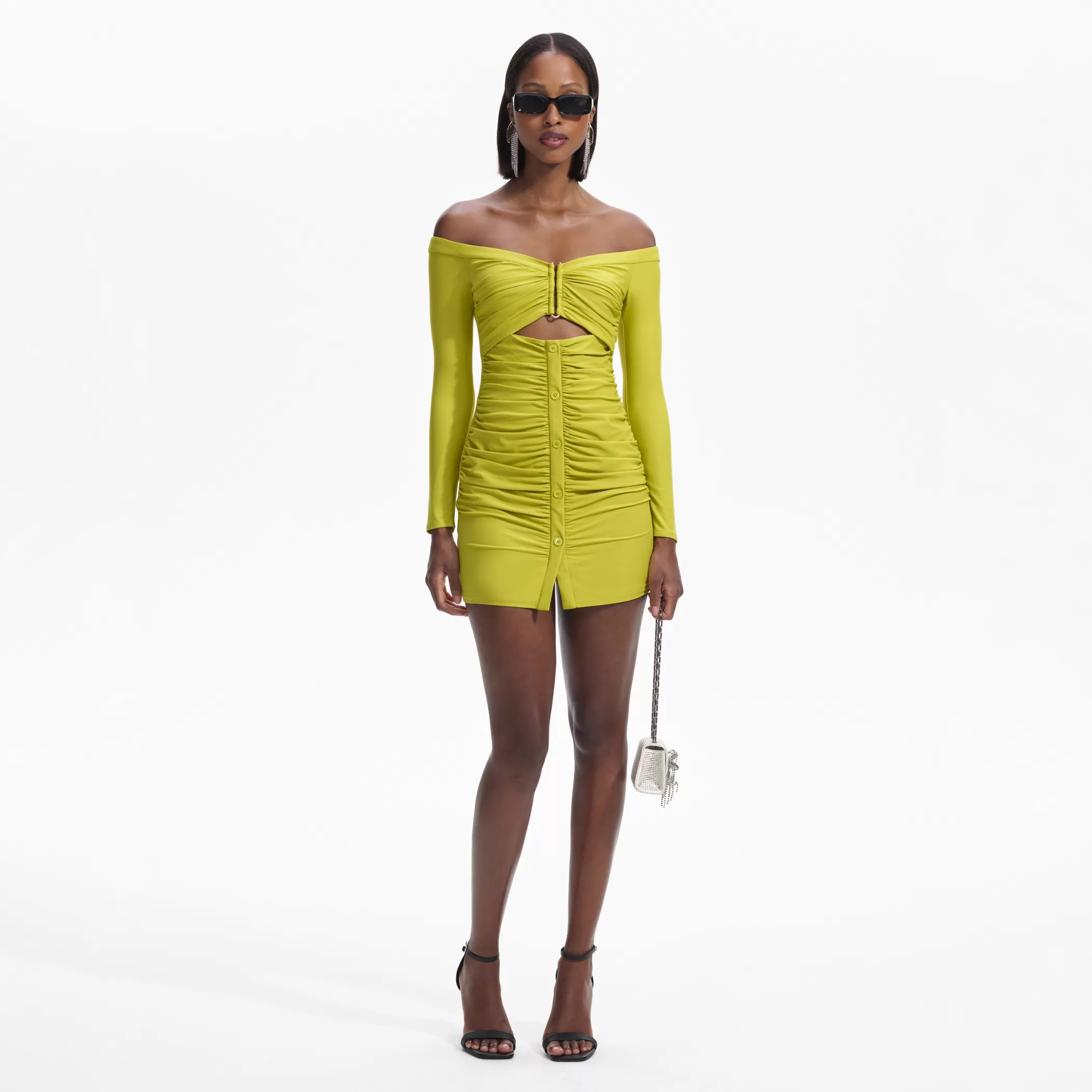 Self-Portrait > Chartreuse Off Shoulder Mini Dress