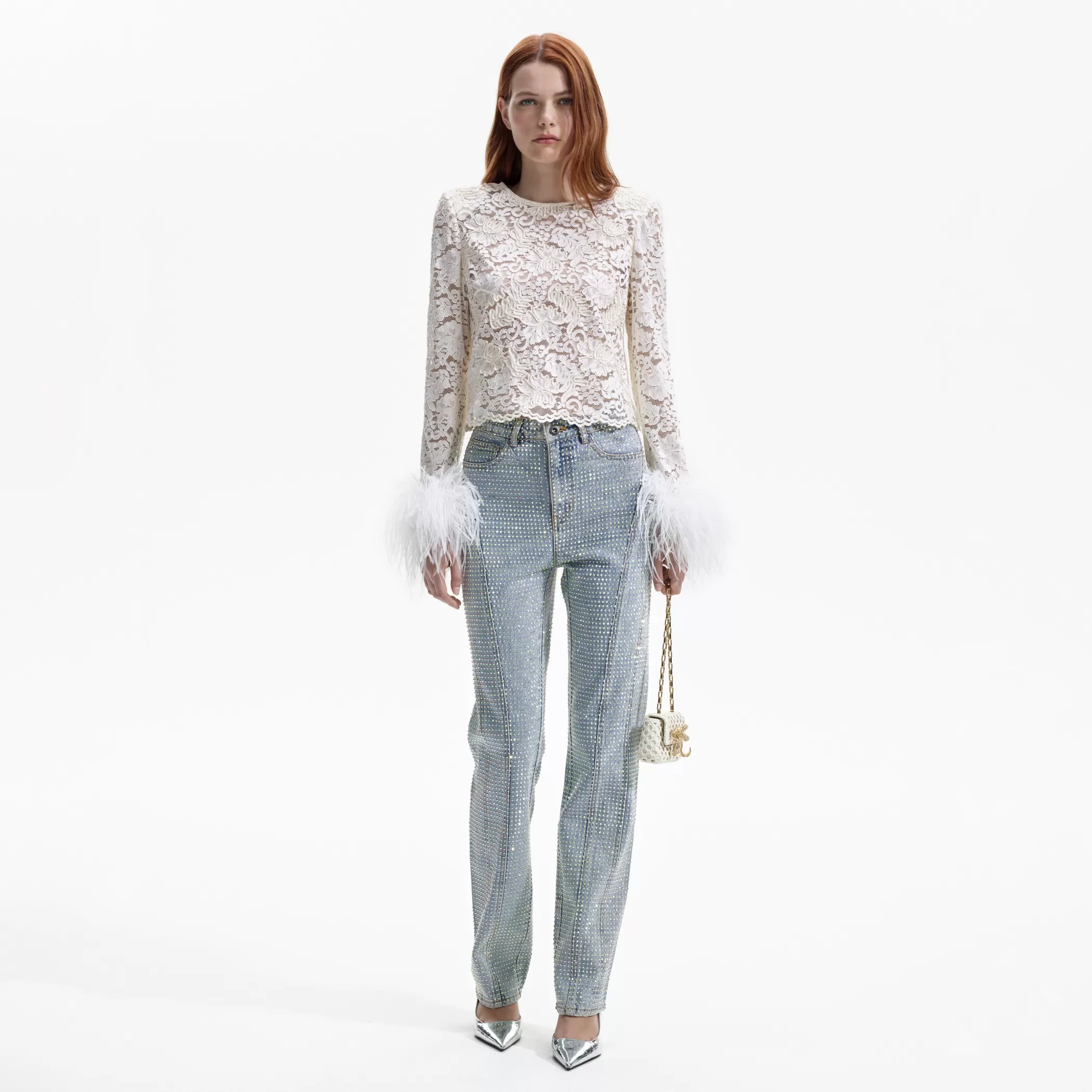 Self-Portrait > Cream Cord Lace Feather Top