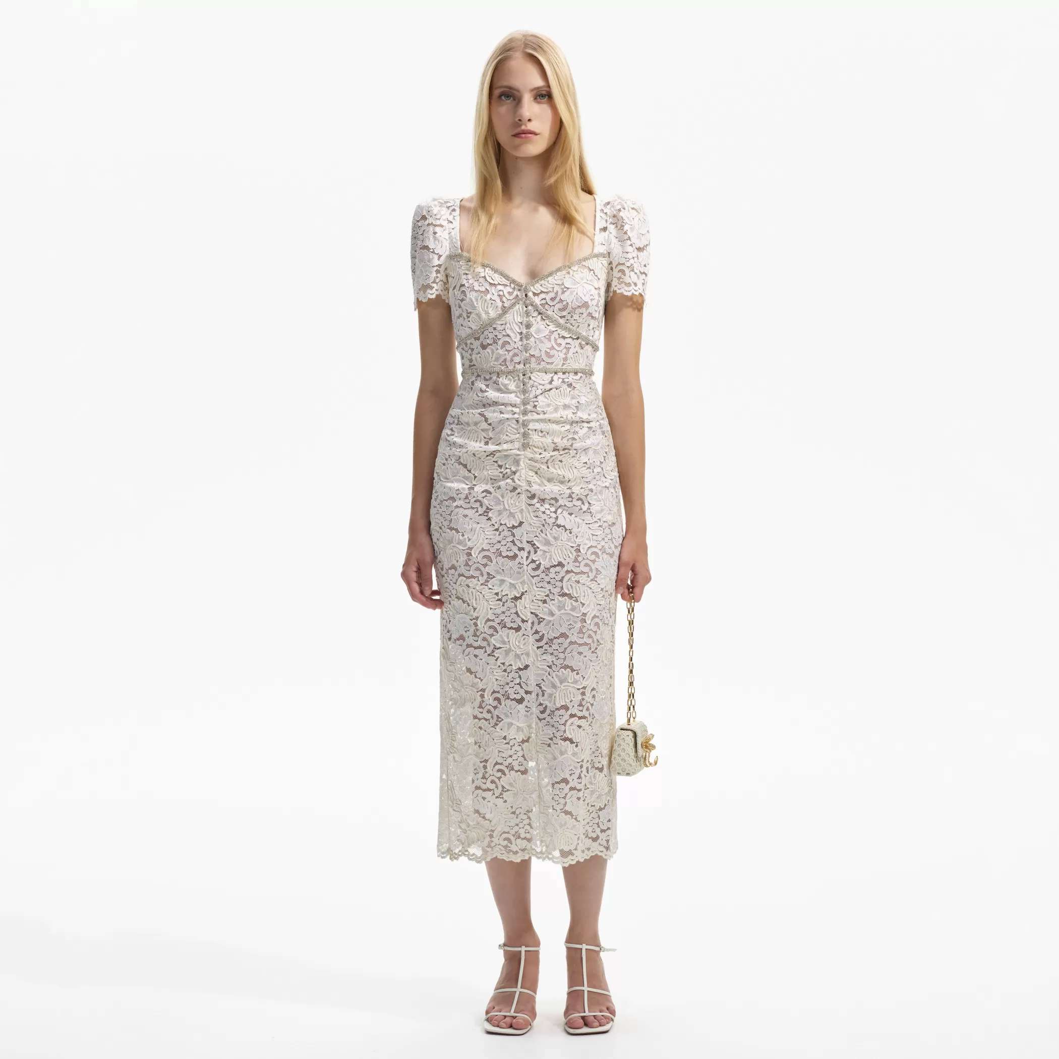 Self-Portrait > Cream Cord Lace Midi Dress