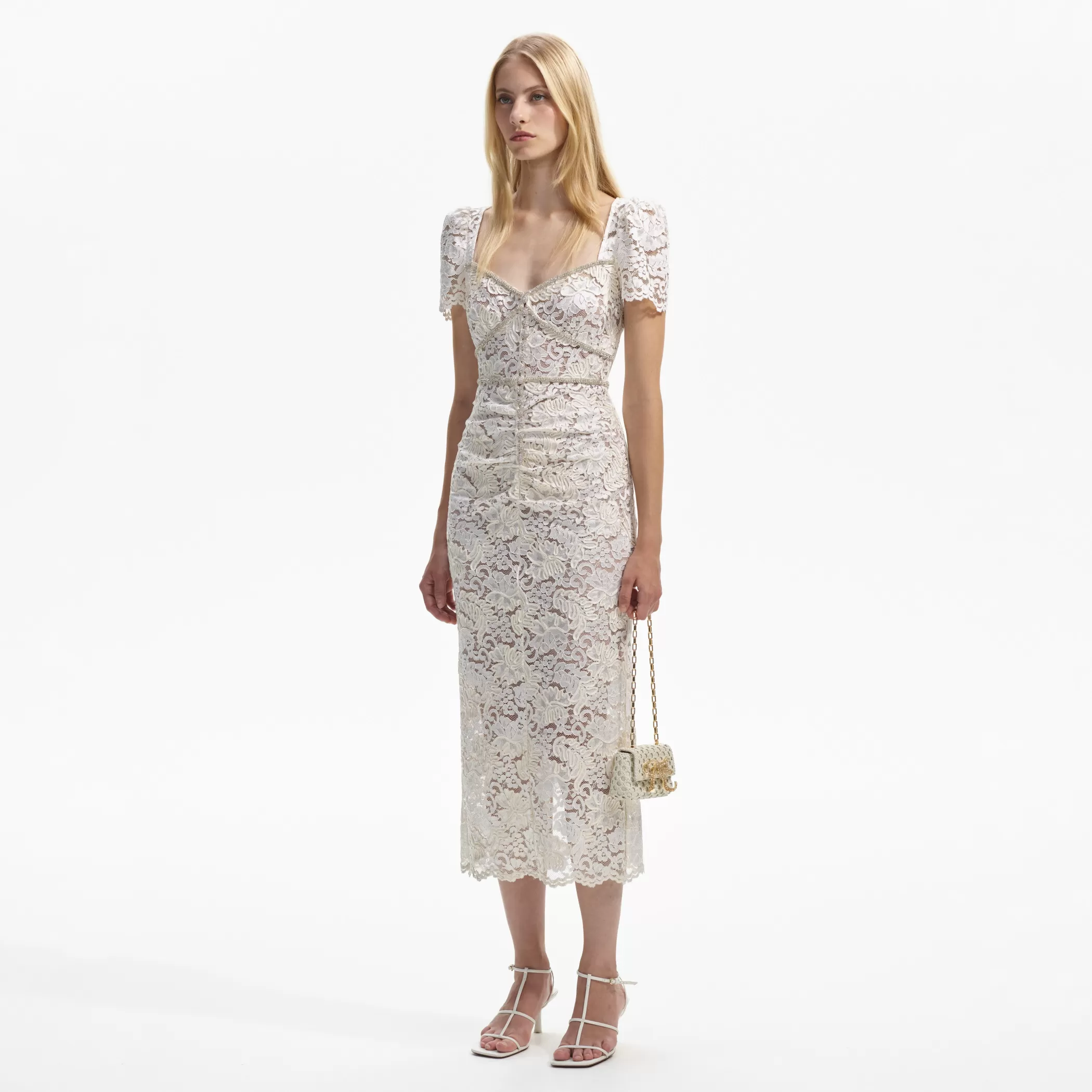 Self-Portrait > Cream Cord Lace Midi Dress