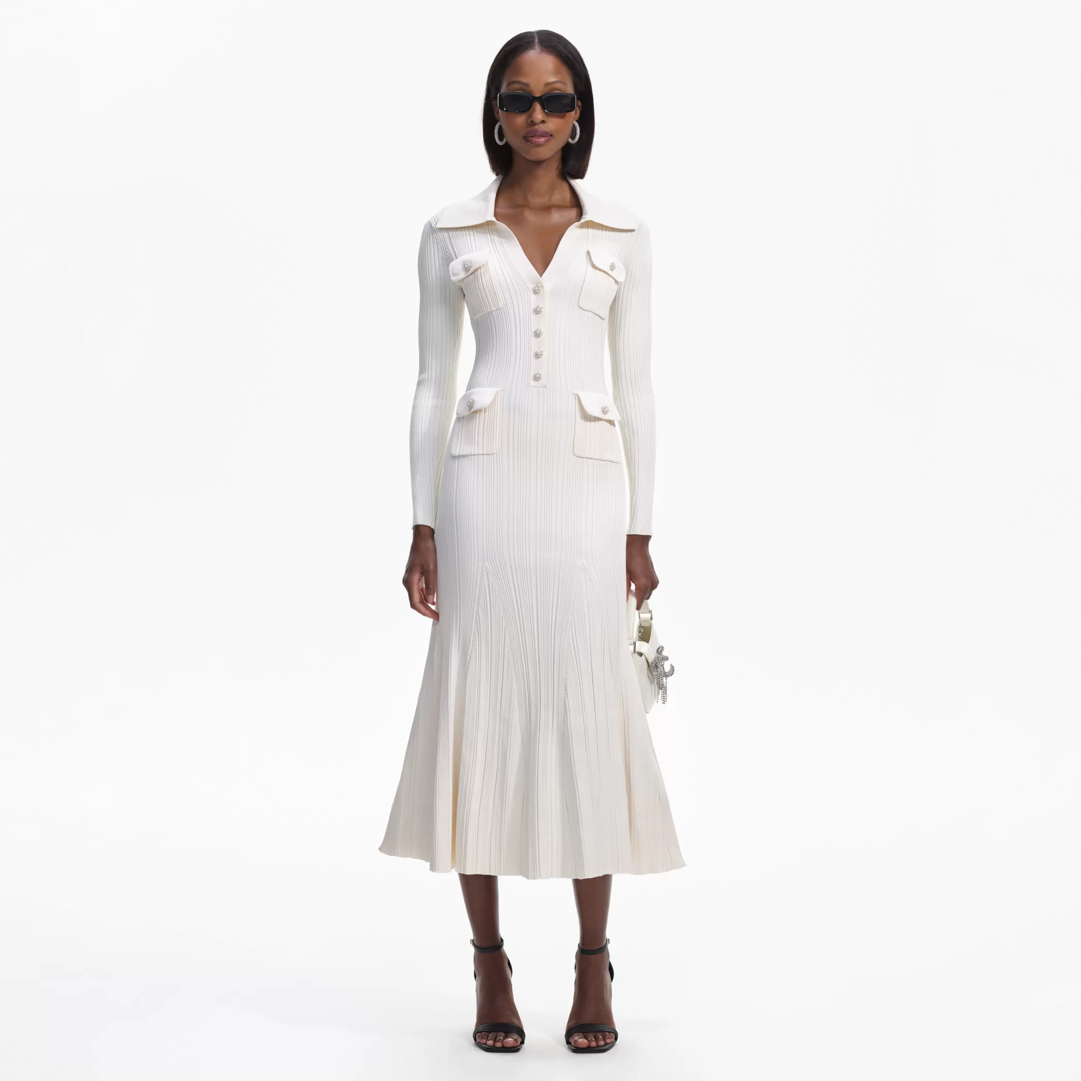 Self-Portrait > Cream Knit Midi Dress