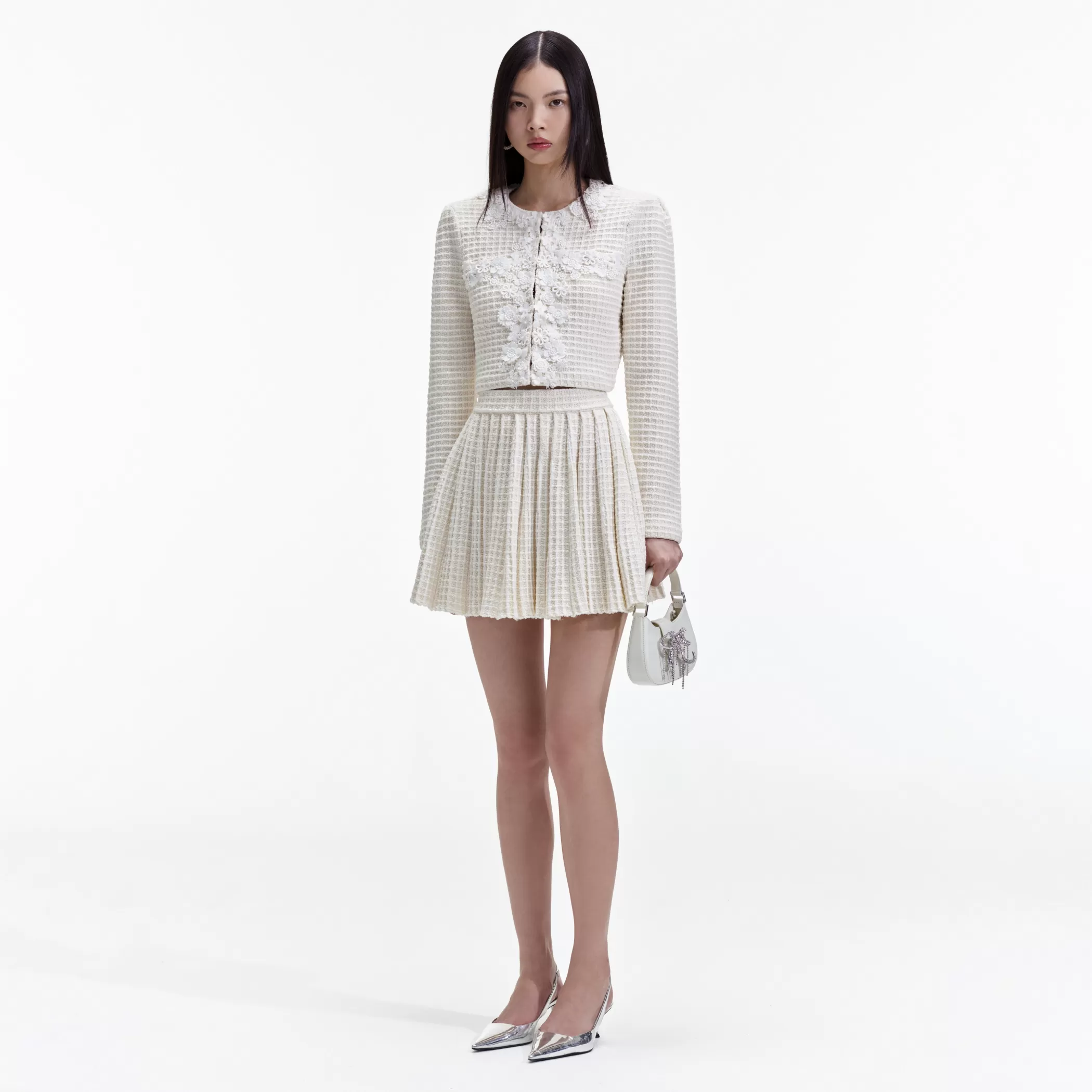 Self-Portrait > Cream Knitted Mini Skirt